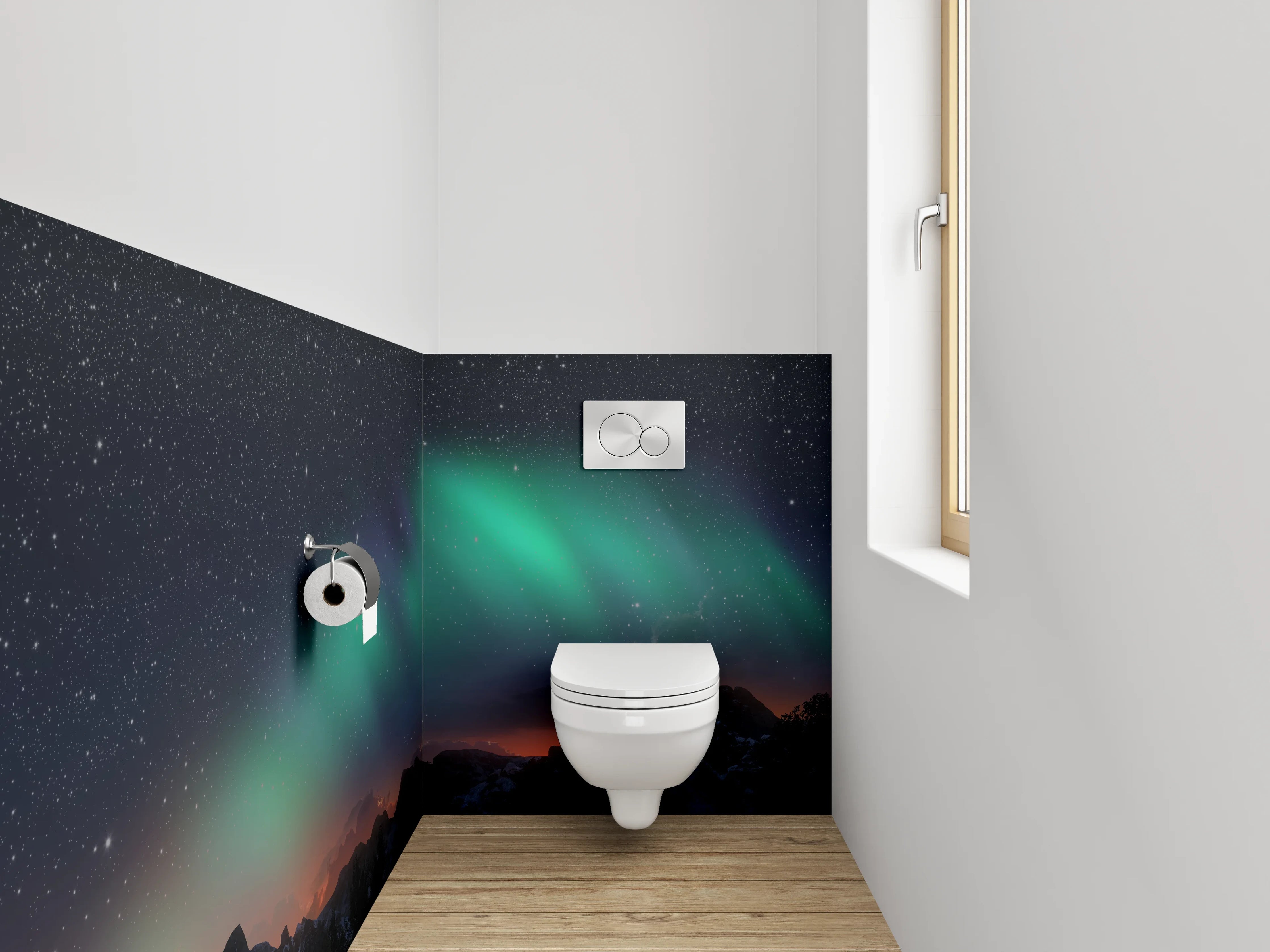 WC-Rückwand - Nordlichter über Berglandschaft Panorama