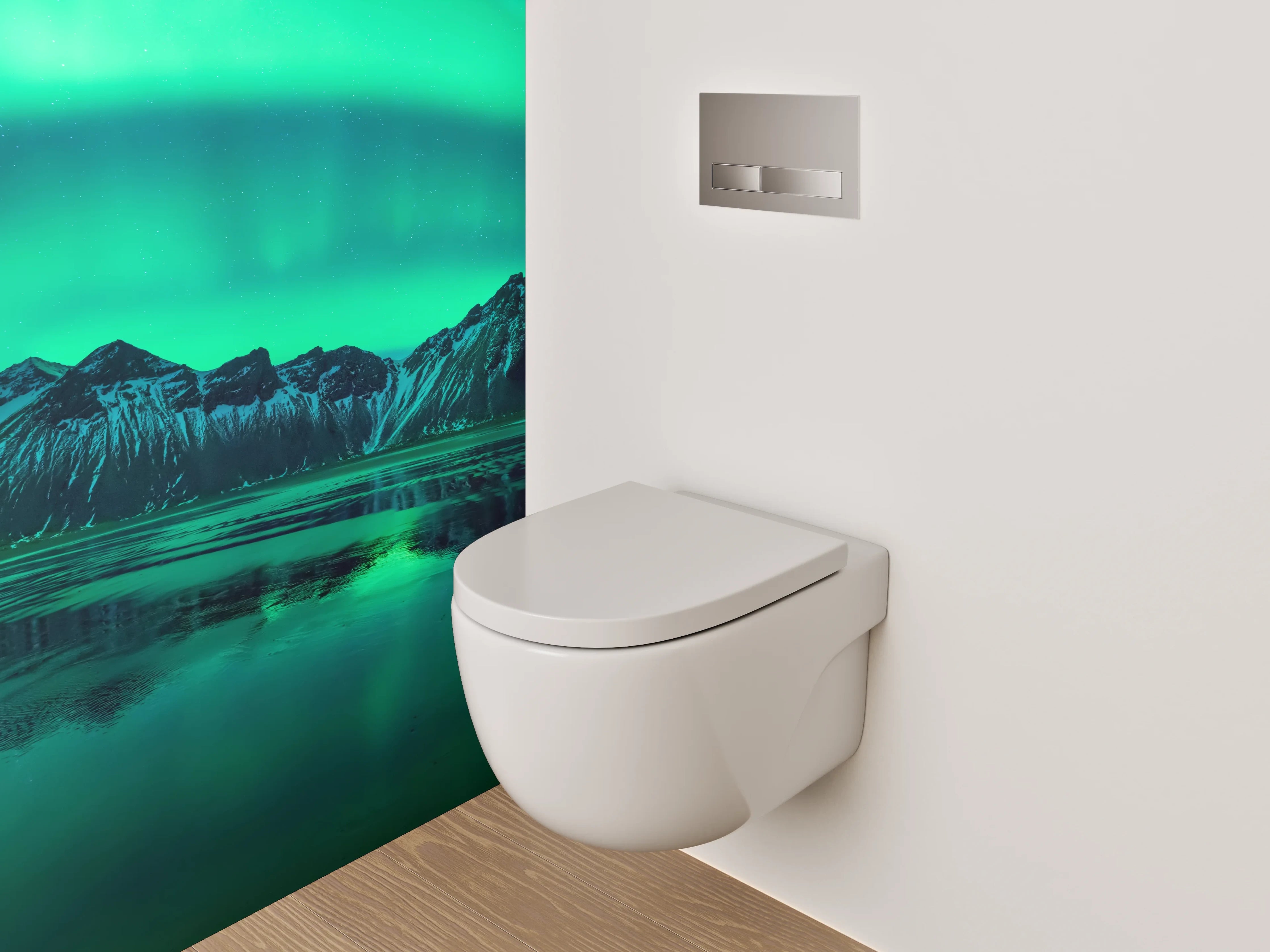 WC-Rückwand - Nordlichter über isländischen Bergen