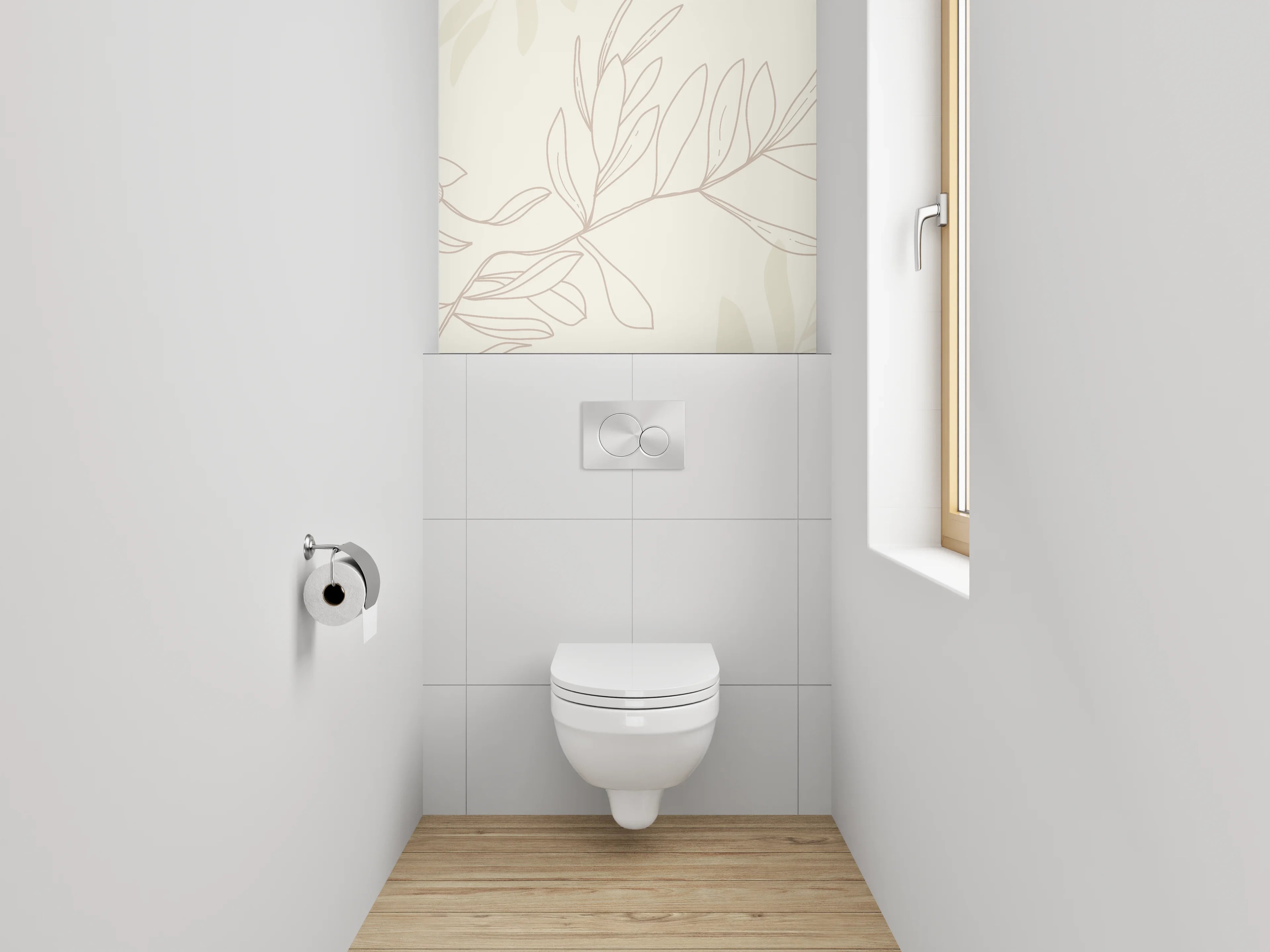 WC-Rückwand - Olivenzweige Lineart auf beigem Grund