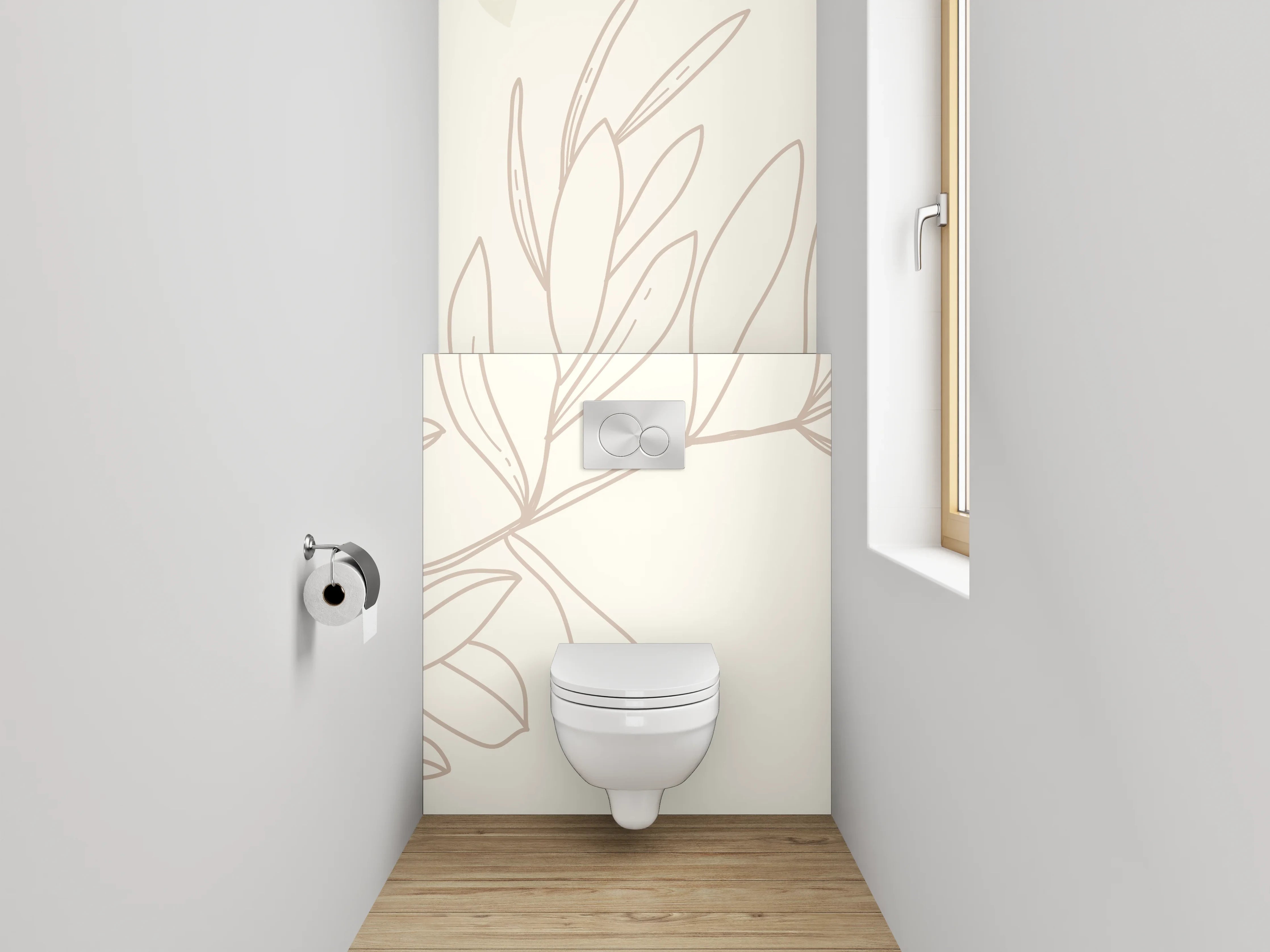 WC-Rückwand - Olivenzweige Lineart auf beigem Grund