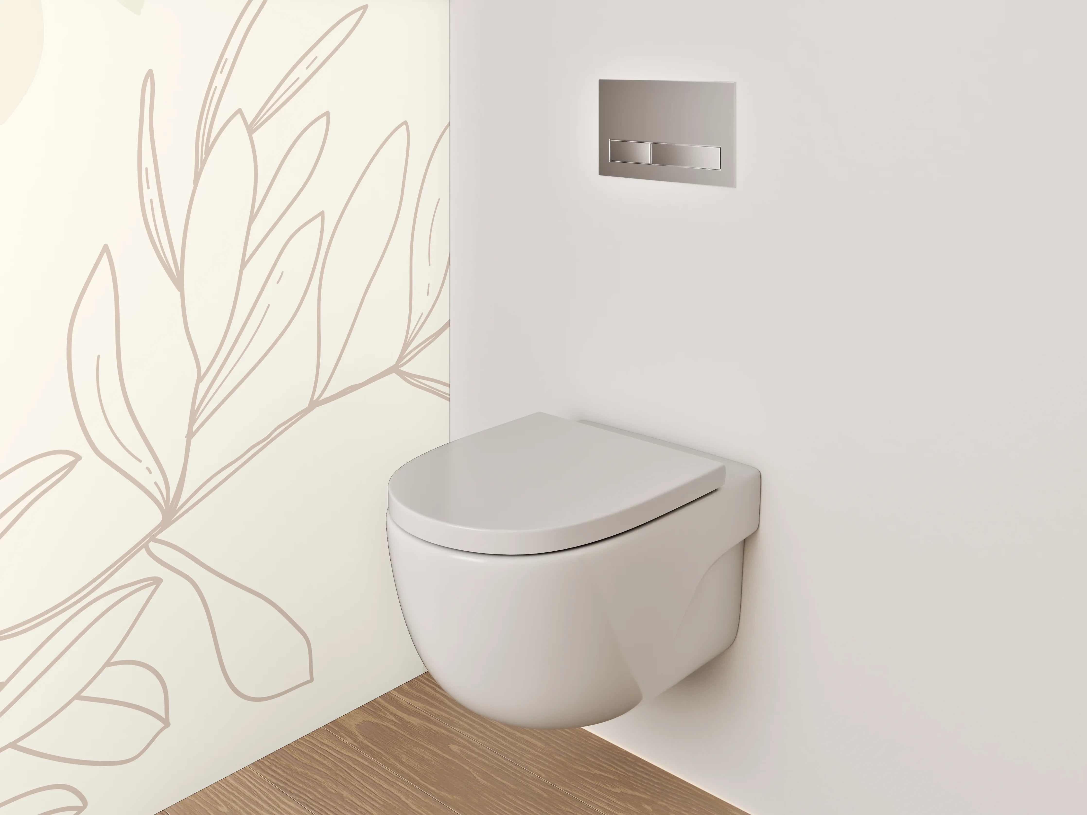 WC-Rückwand - Olivenzweige Lineart auf beigem Grund