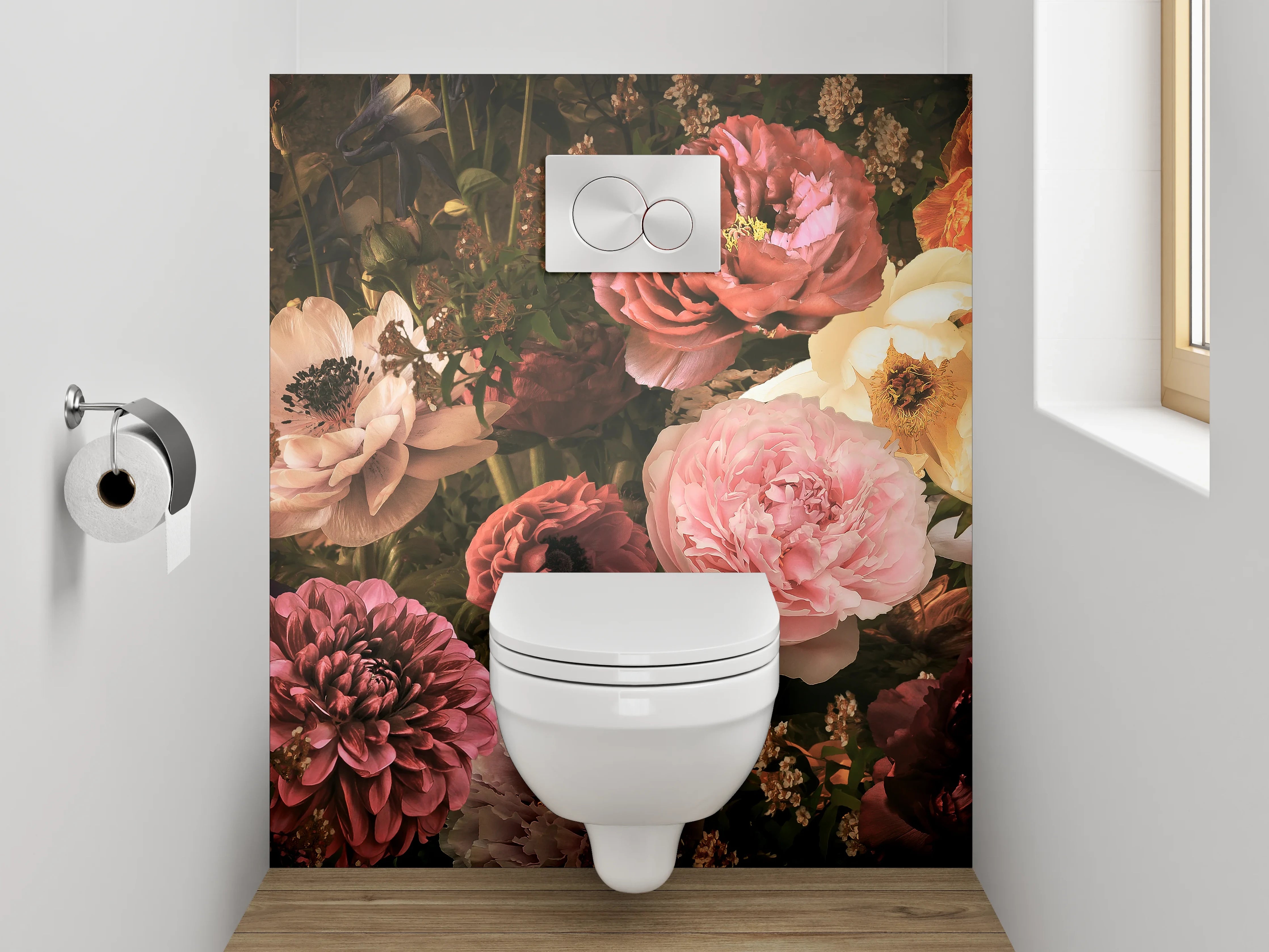 WC-Rückwand - Opulentes Blumenbouquet Vintage-Look