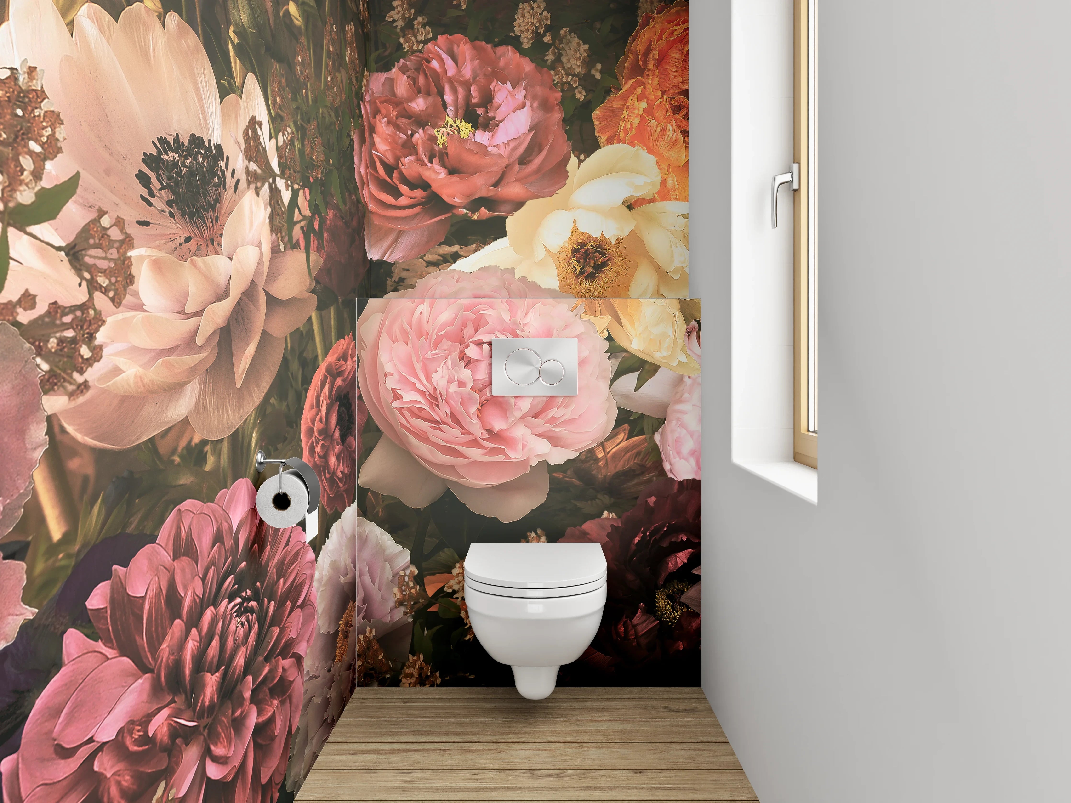 WC-Rückwand - Opulentes Blumenbouquet Vintage-Look