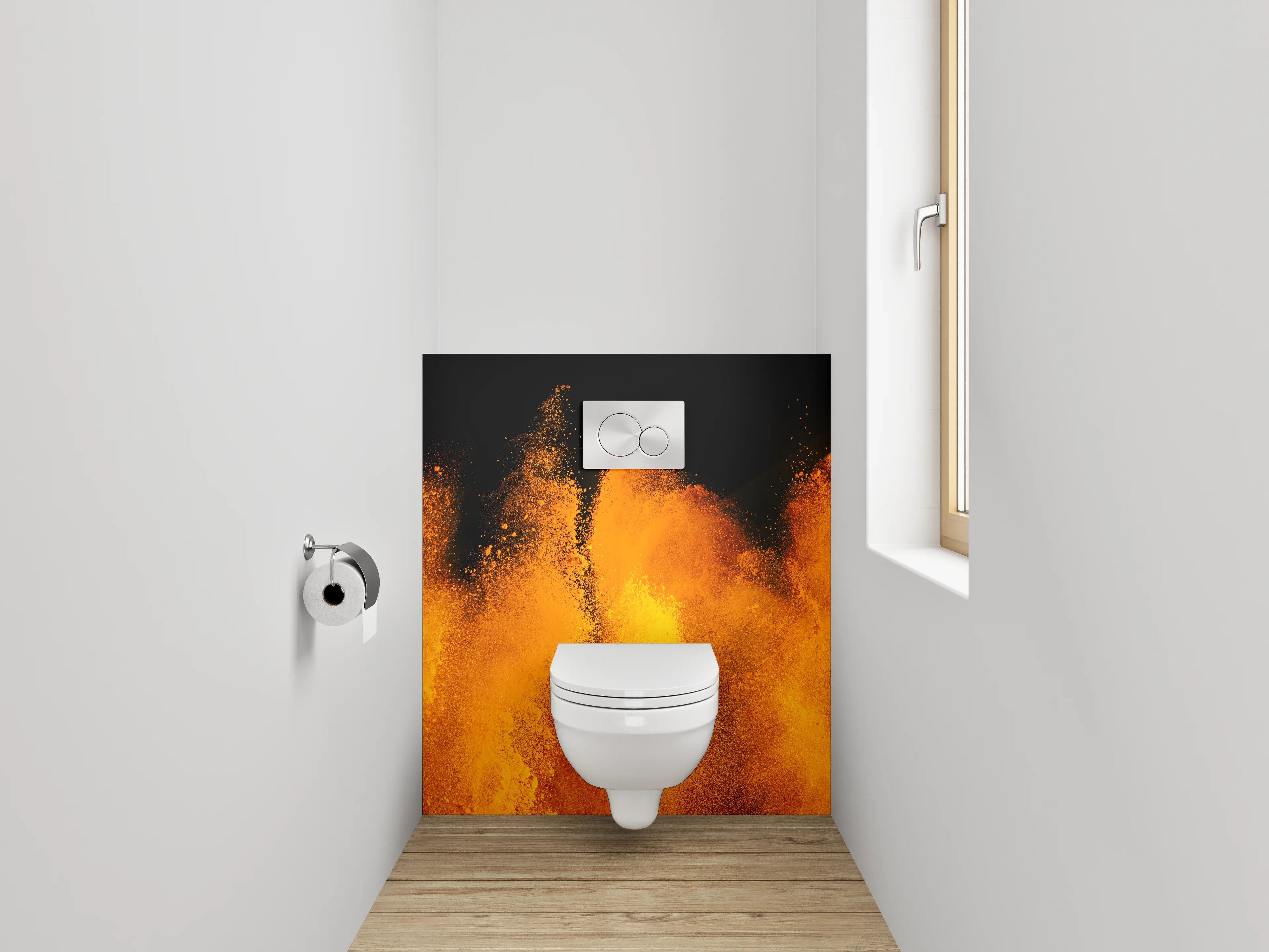 WC-Rückwand - Orange Explosion Abstrakt Wandbild