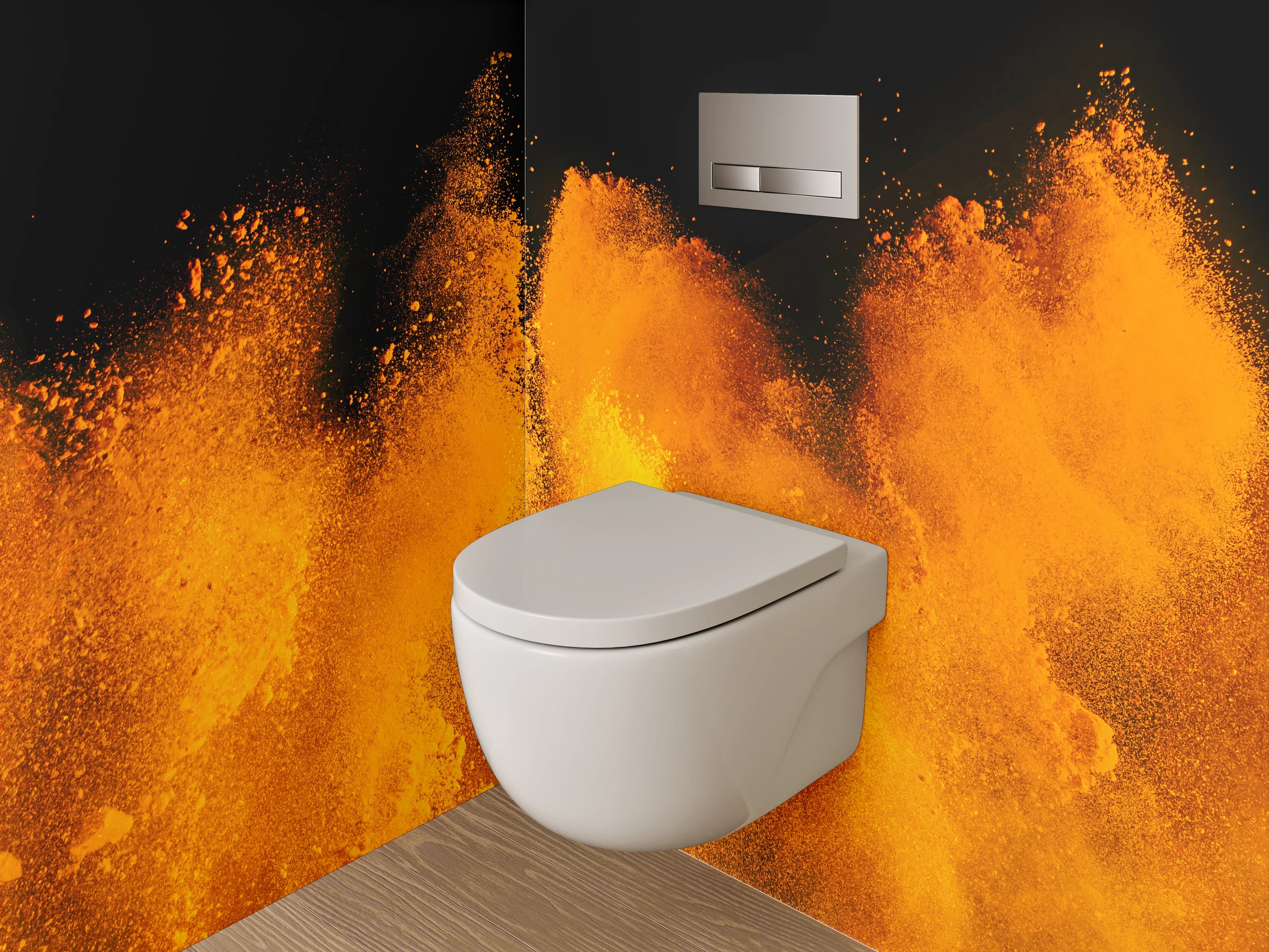 WC-Rückwand - Orange Explosion Abstrakt Wandbild