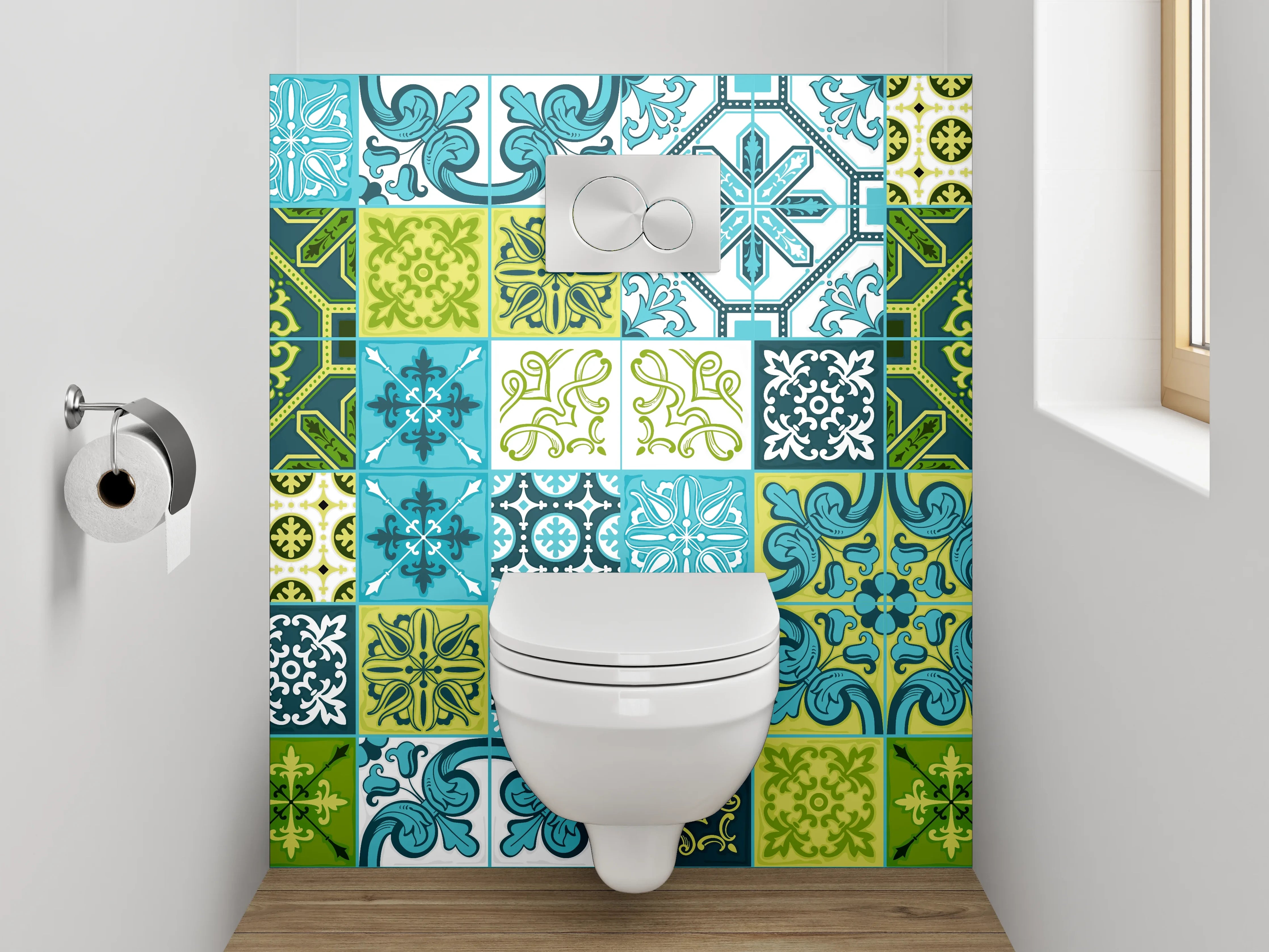WC-Rückwand - Orientalische Fliesen Blau Türkis Grün
