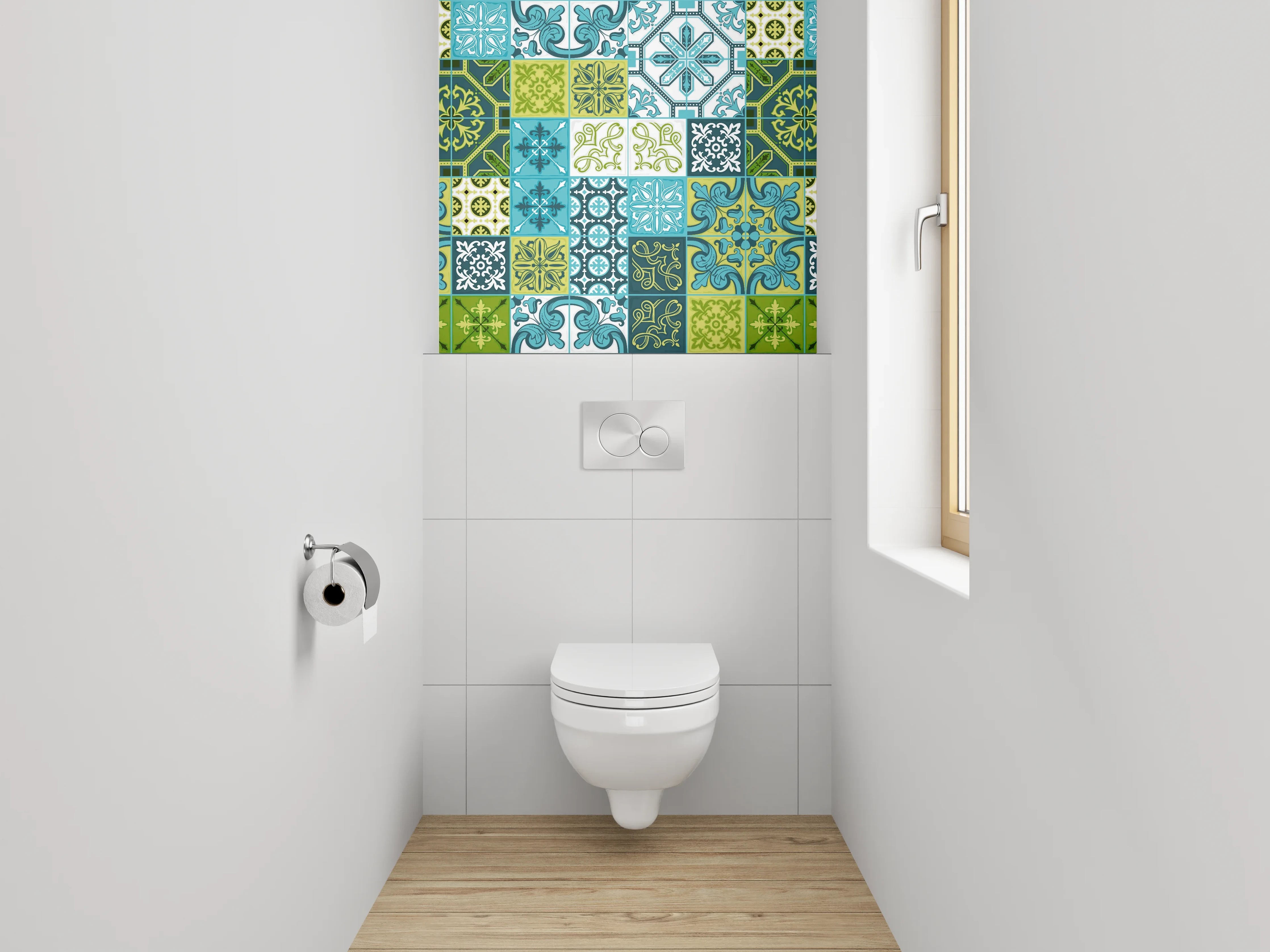 WC-Rückwand - Orientalische Fliesen Blau Türkis Grün