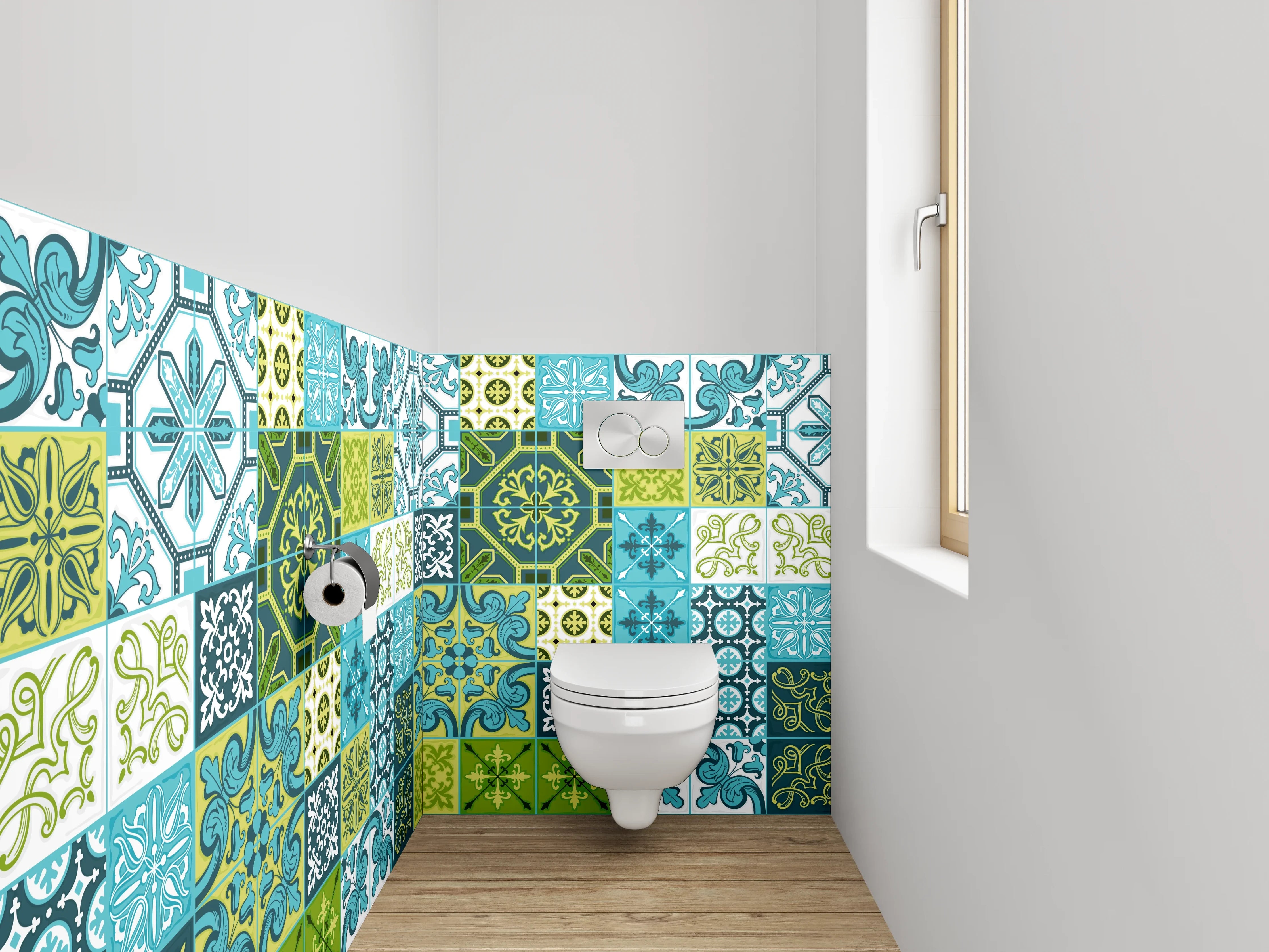 WC-Rückwand - Orientalische Fliesen Blau Türkis Grün