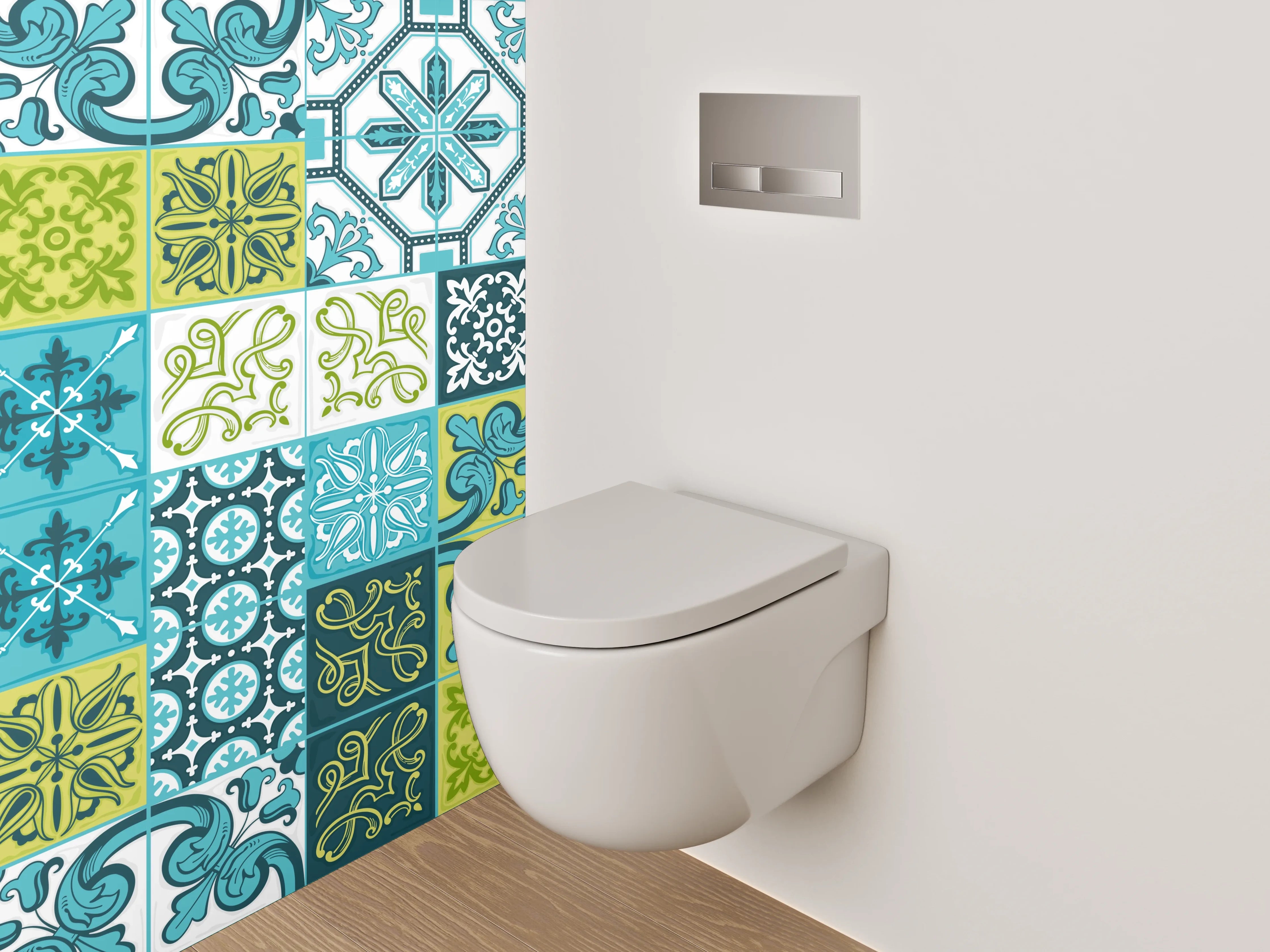 WC-Rückwand - Orientalische Fliesen Blau Türkis Grün