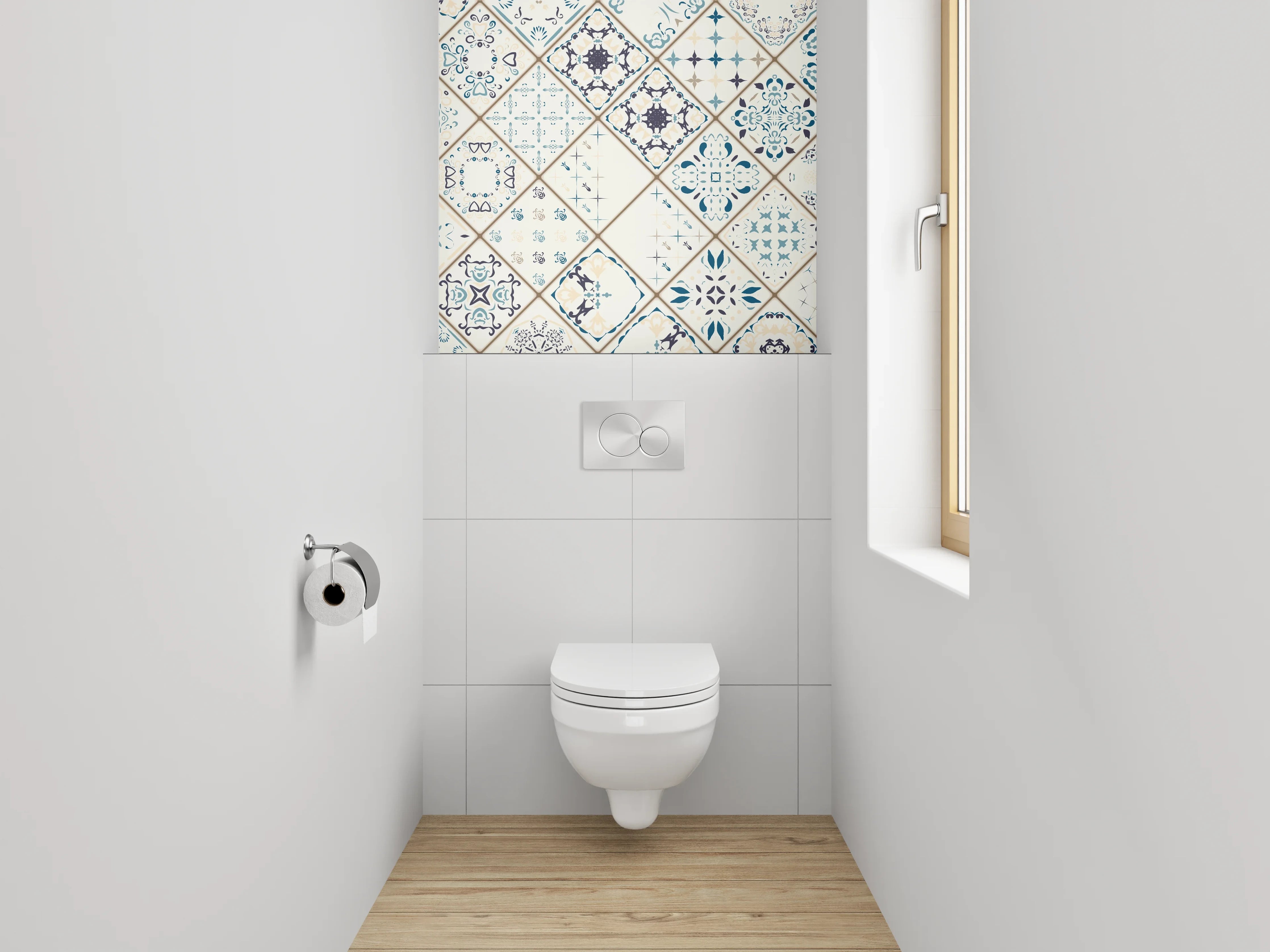 WC-Rückwand - Orientalische Fliesenmuster Blau Weiß