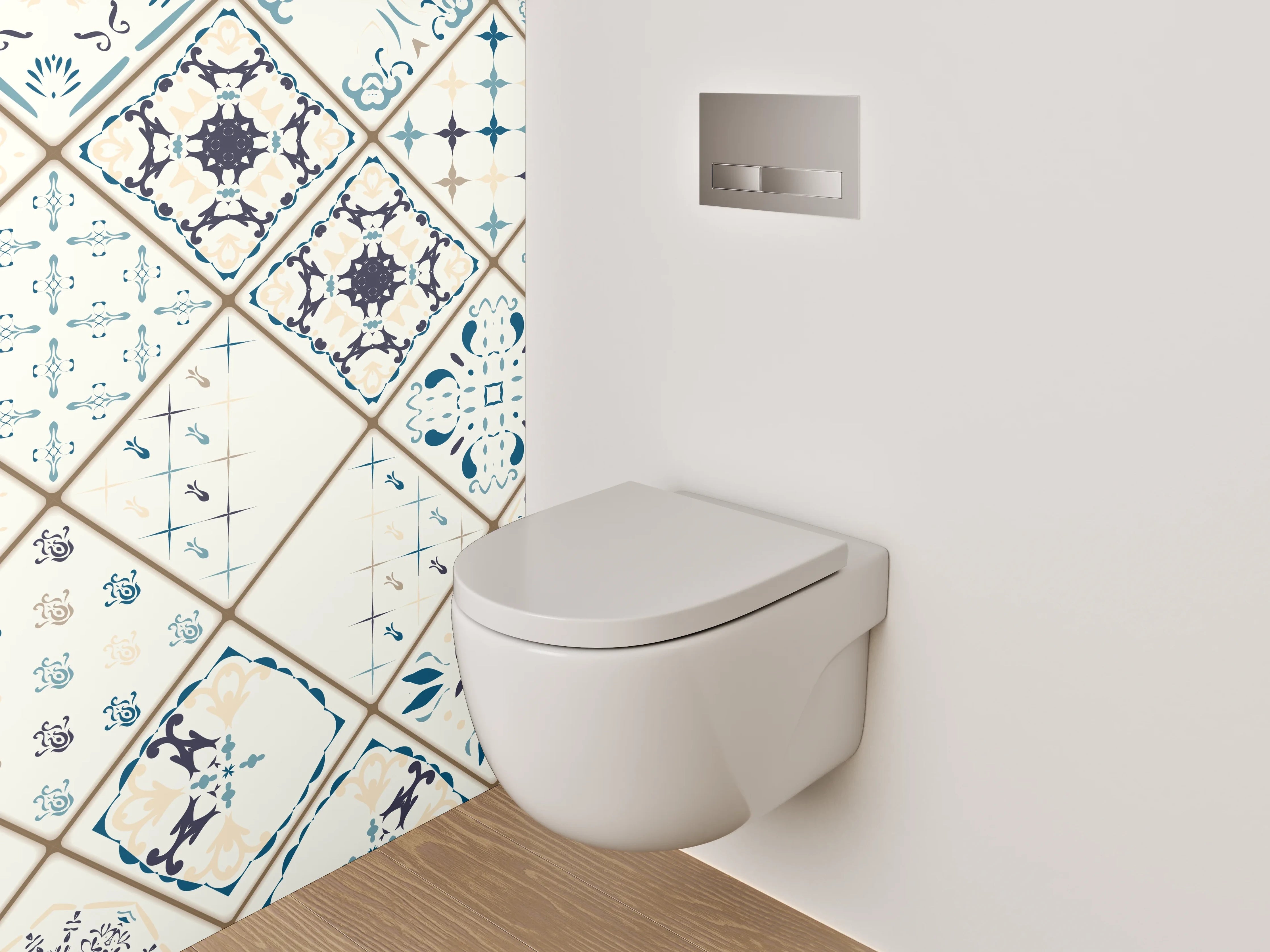 WC-Rückwand - Orientalische Fliesenmuster Blau Weiß