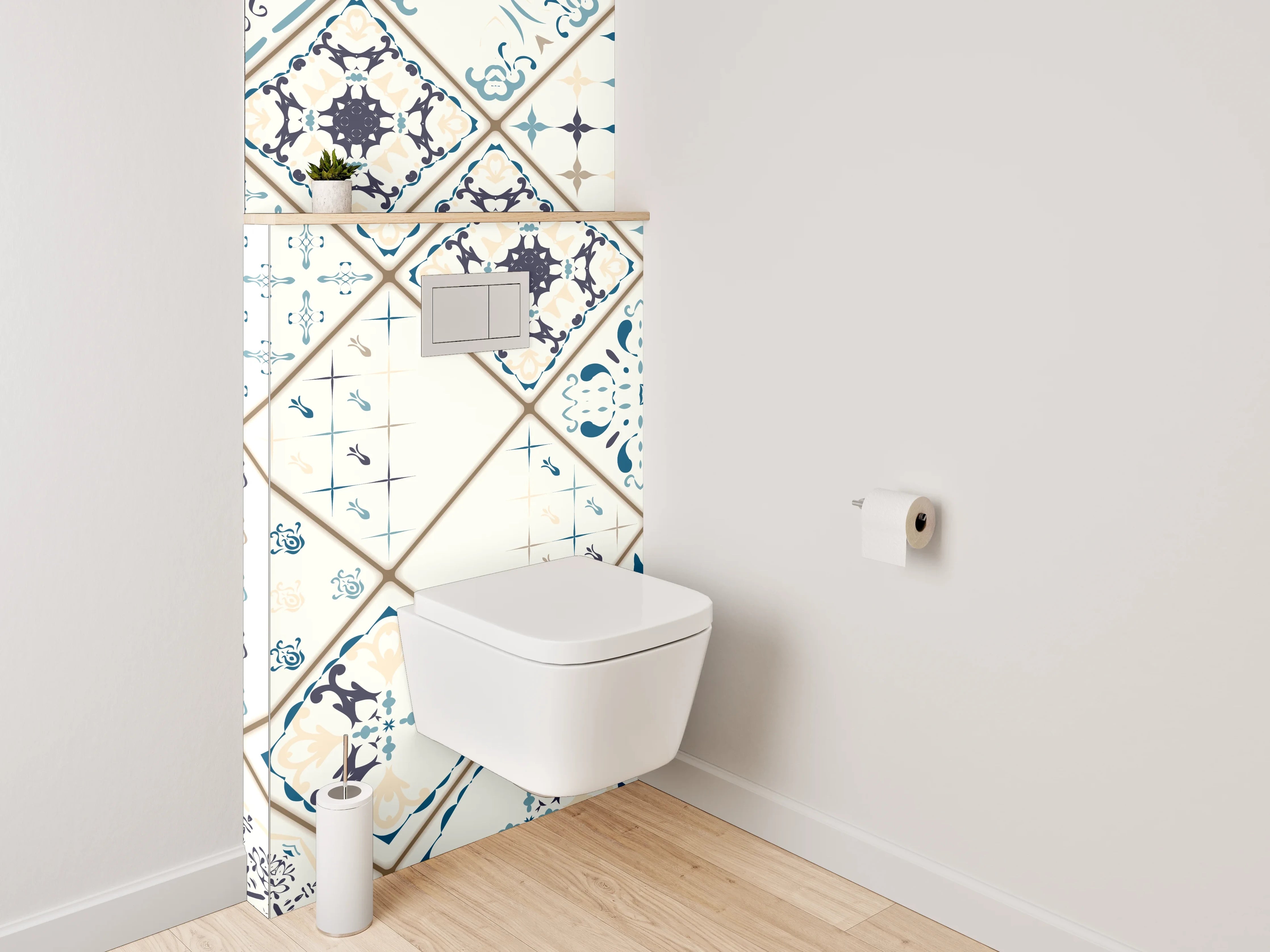 WC-Rückwand - Orientalische Fliesenmuster Blau Weiß