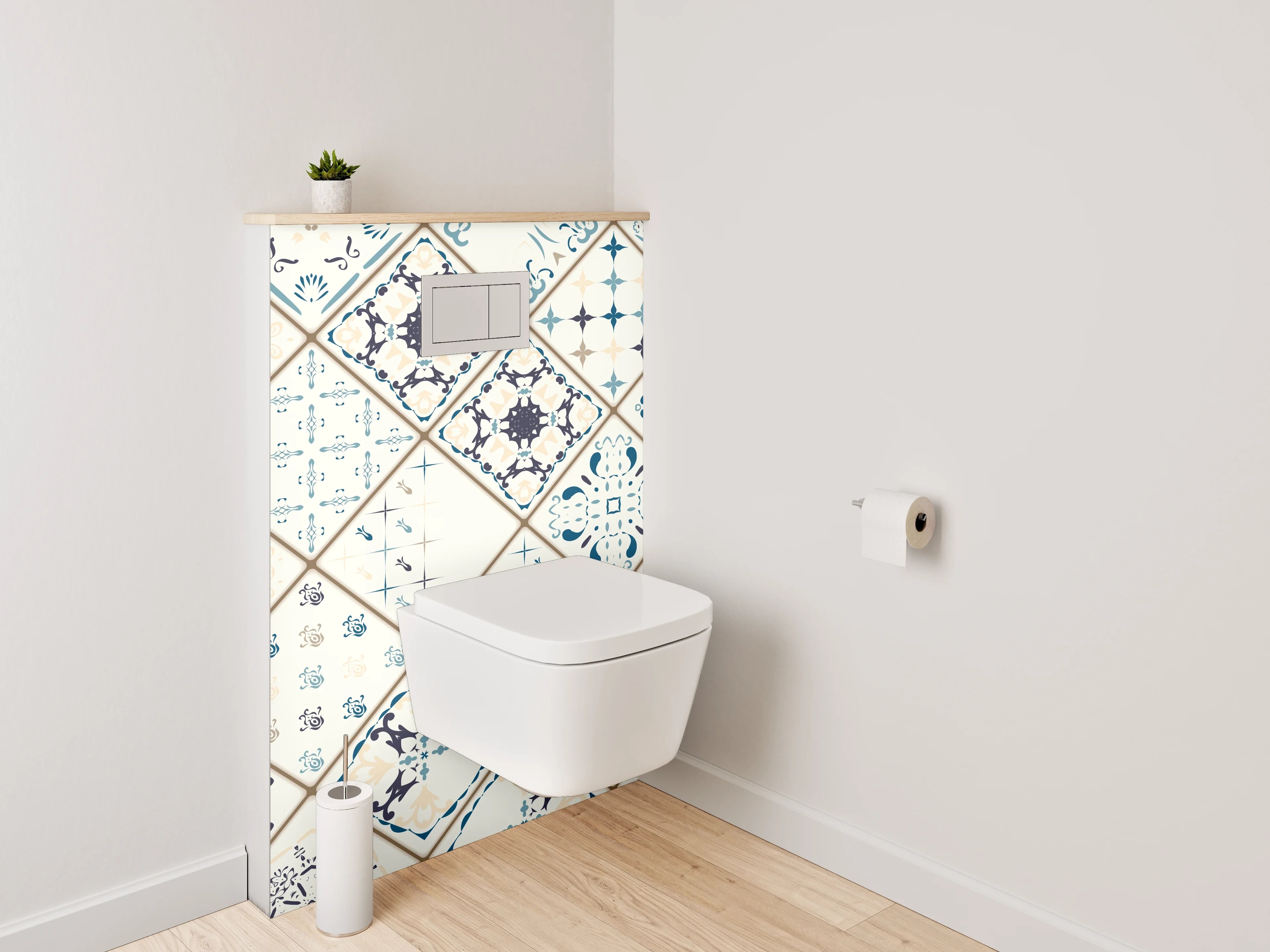 WC-Rückwand - Orientalische Fliesenmuster Blau Weiß