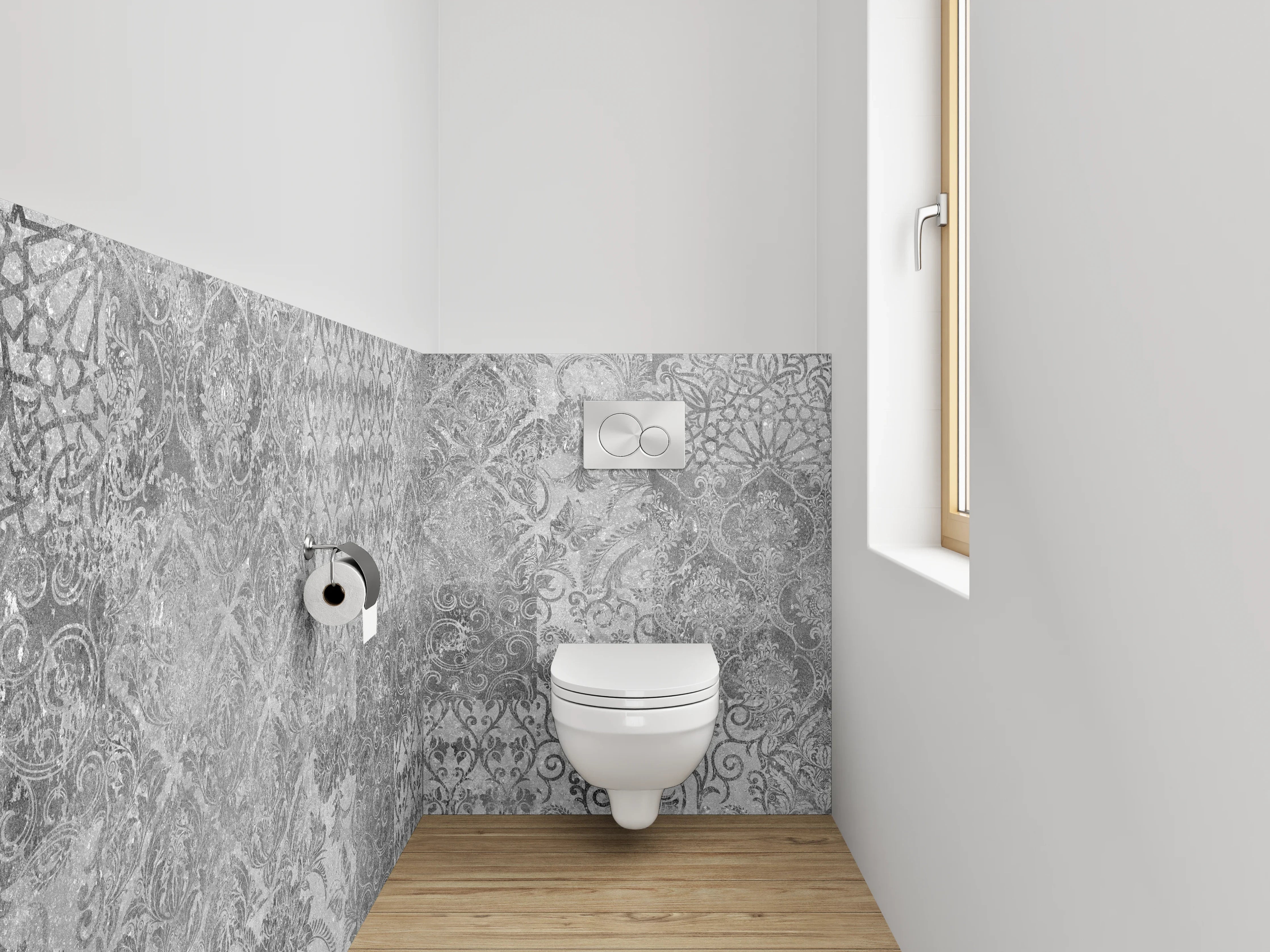 WC-Rückwand - Orientalische Graue Fliesen Muster