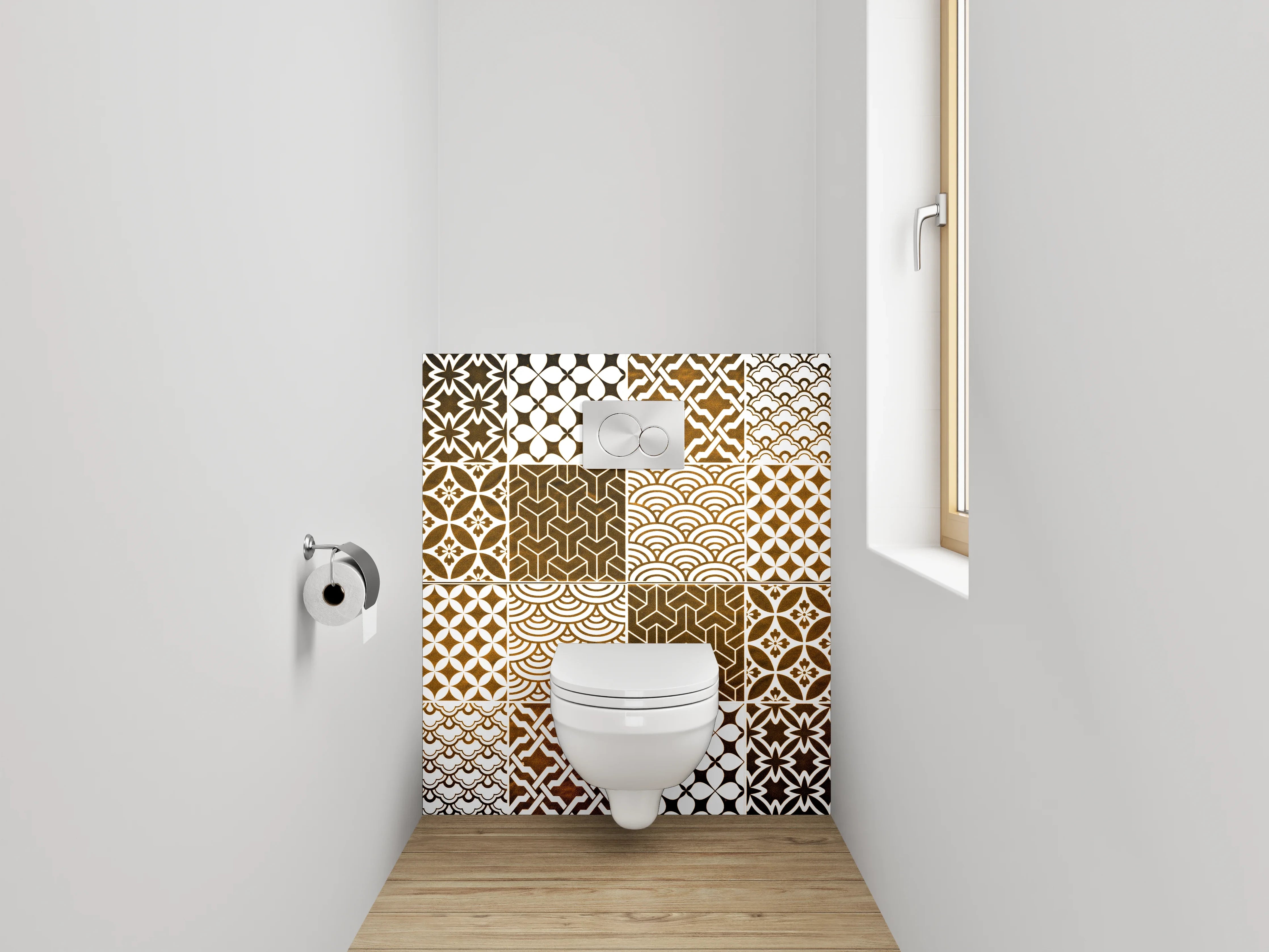 WC-Rückwand - Orientalische Mosaik Fliesenmuster Braun Weiß