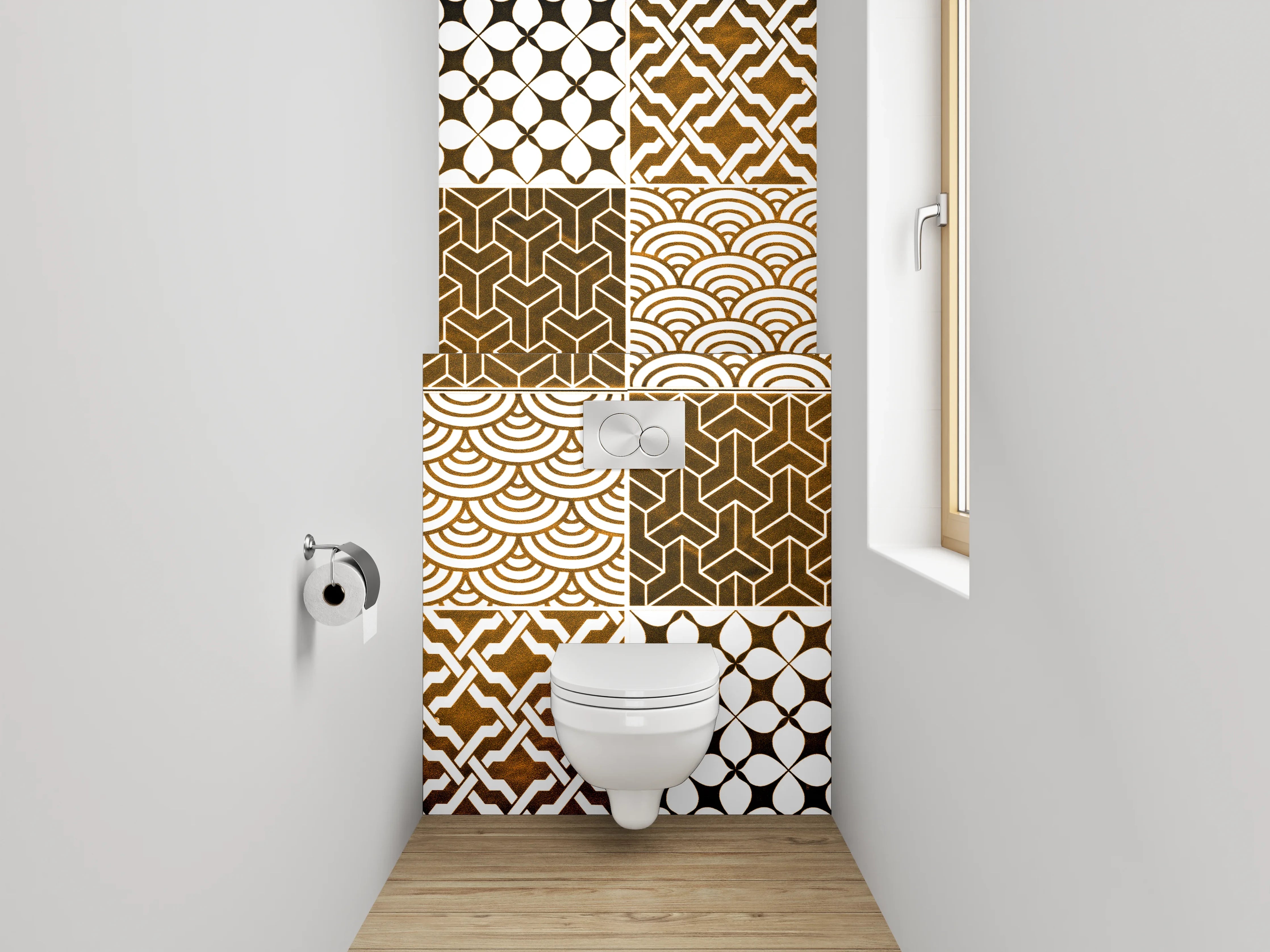 WC-Rückwand - Orientalische Mosaik Fliesenmuster Braun Weiß
