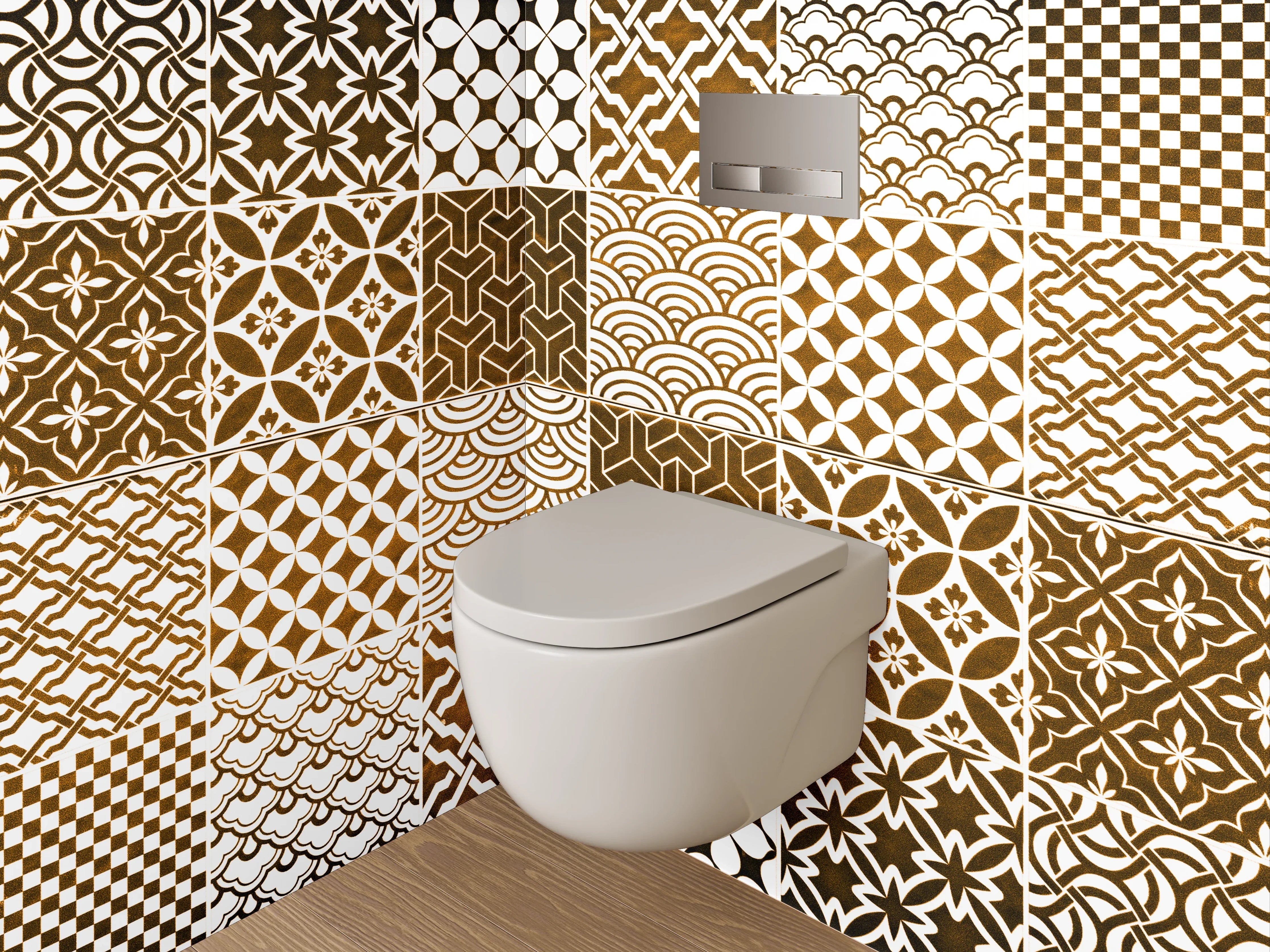 WC-Rückwand - Orientalische Mosaik Fliesenmuster Braun Weiß