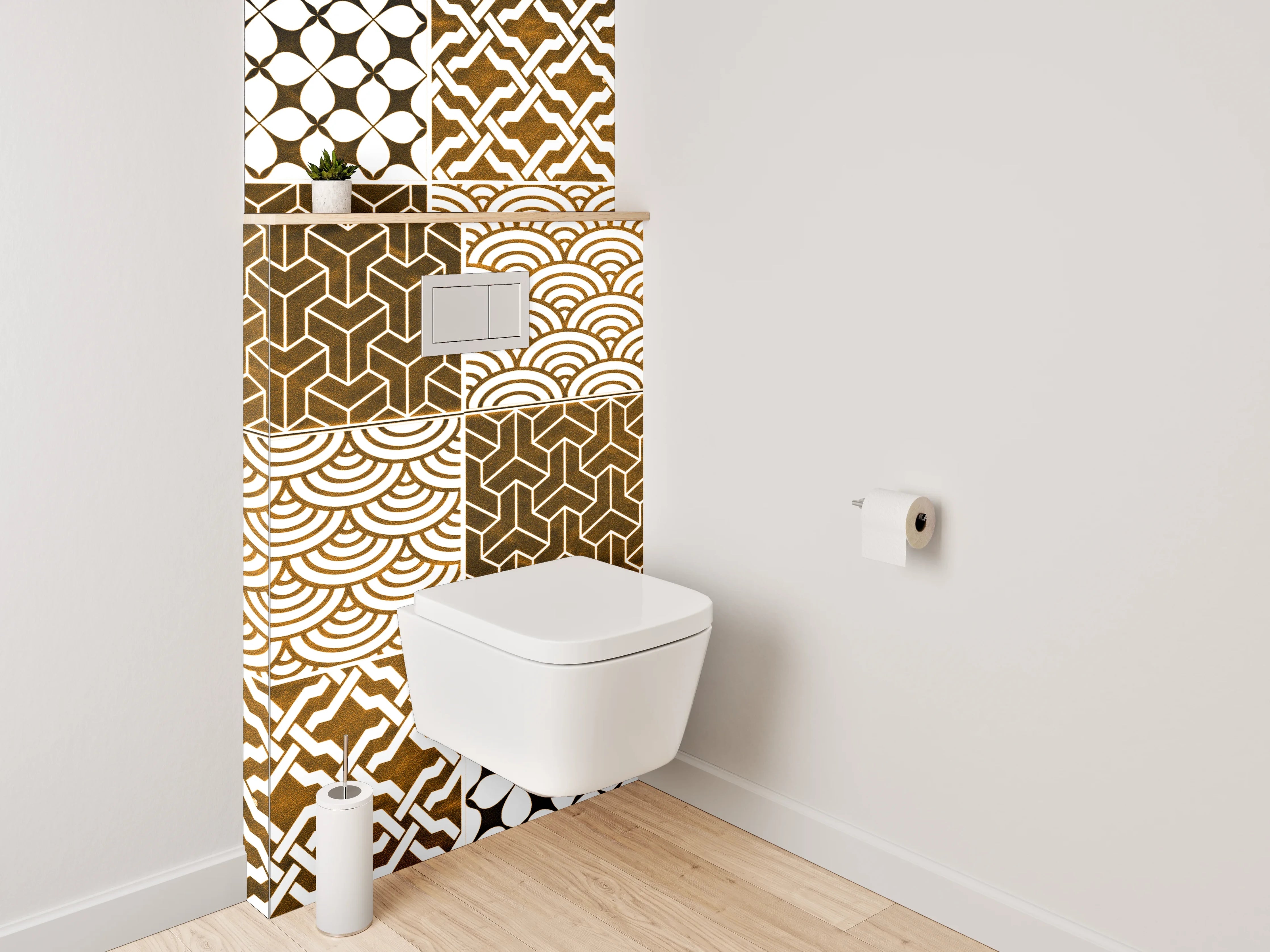 WC-Rückwand - Orientalische Mosaik Fliesenmuster Braun Weiß