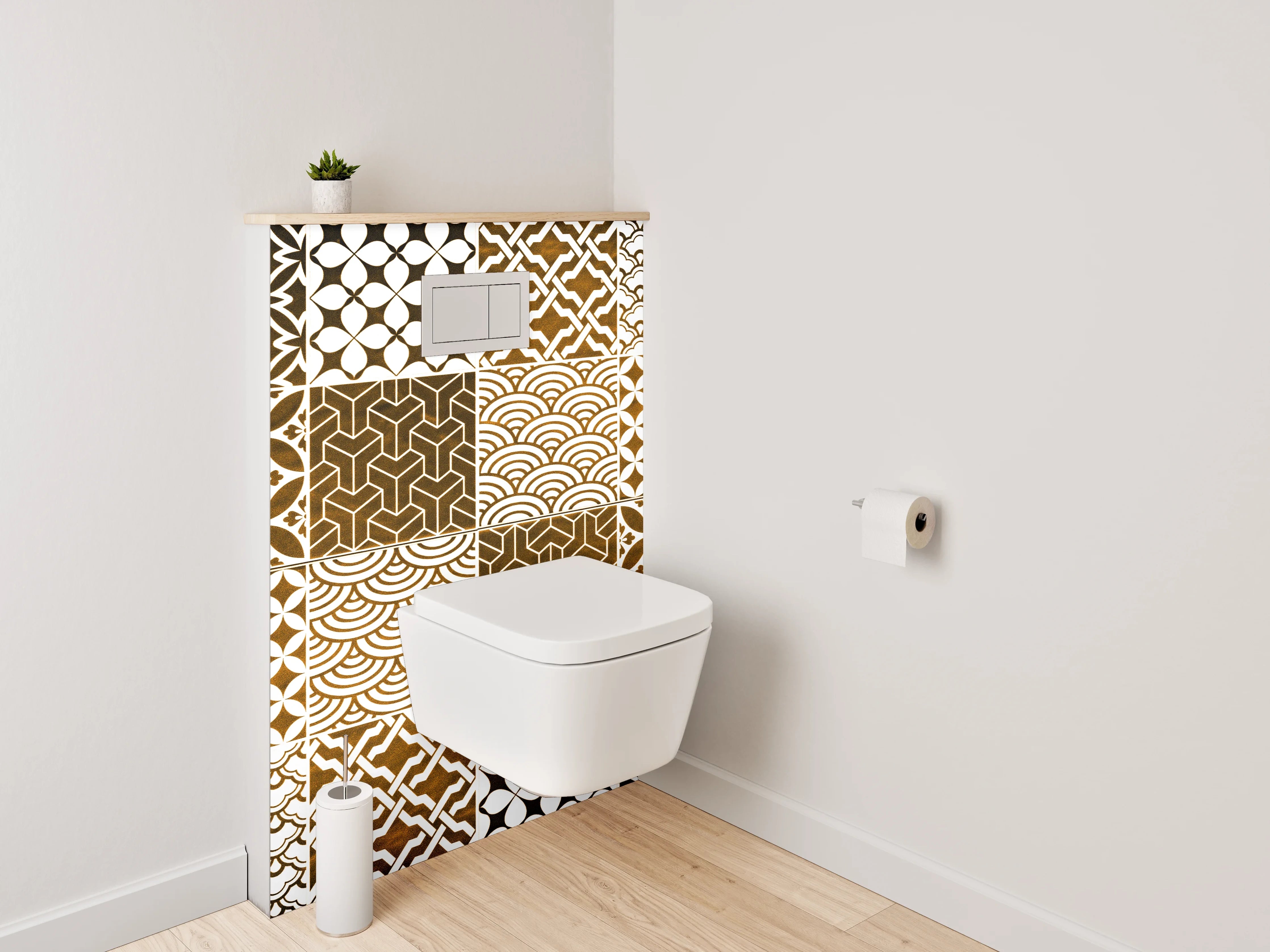 WC-Rückwand - Orientalische Mosaik Fliesenmuster Braun Weiß