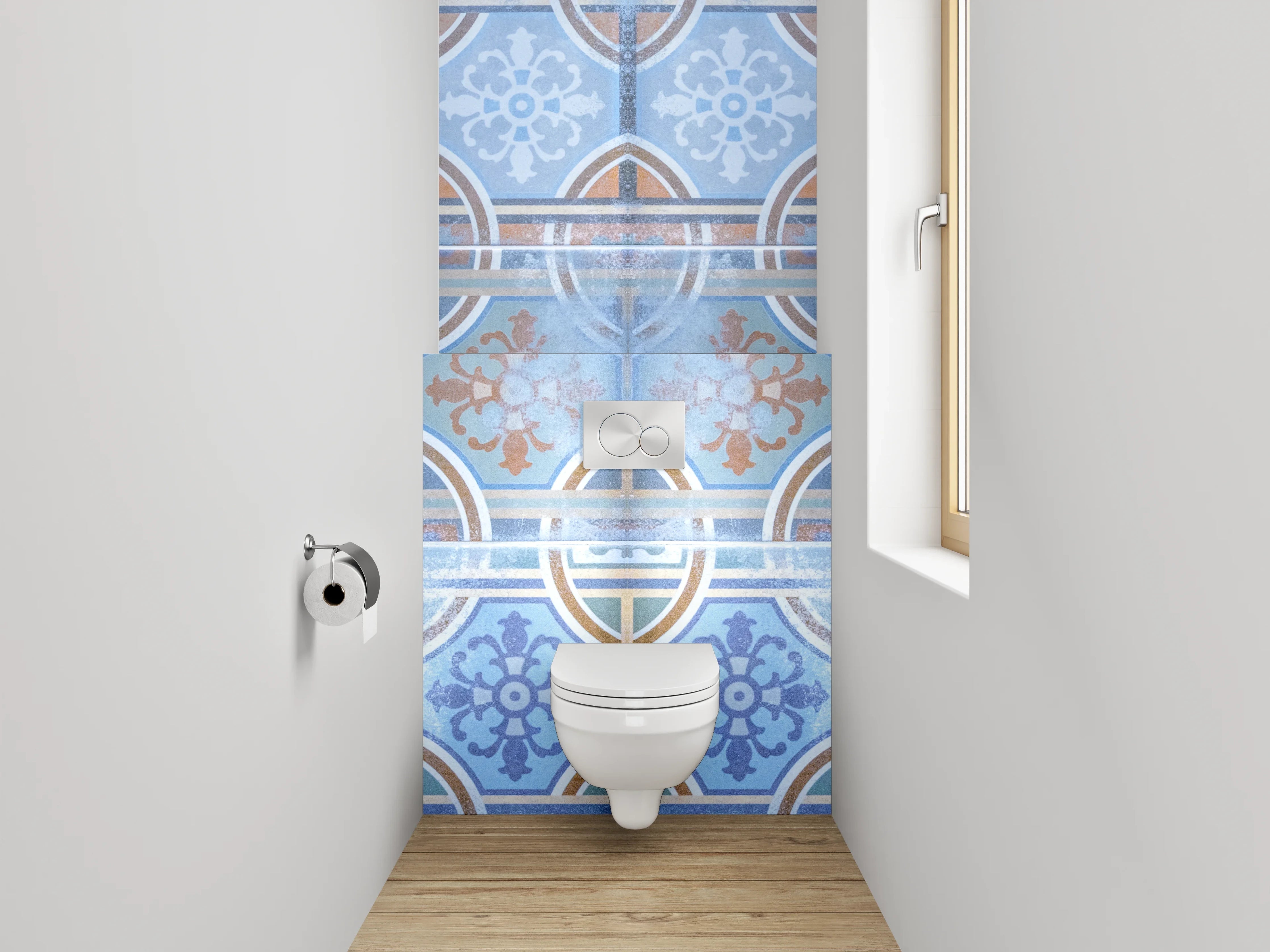 WC-Rückwand - Orientalische Vintage Fliesenmuster Blau