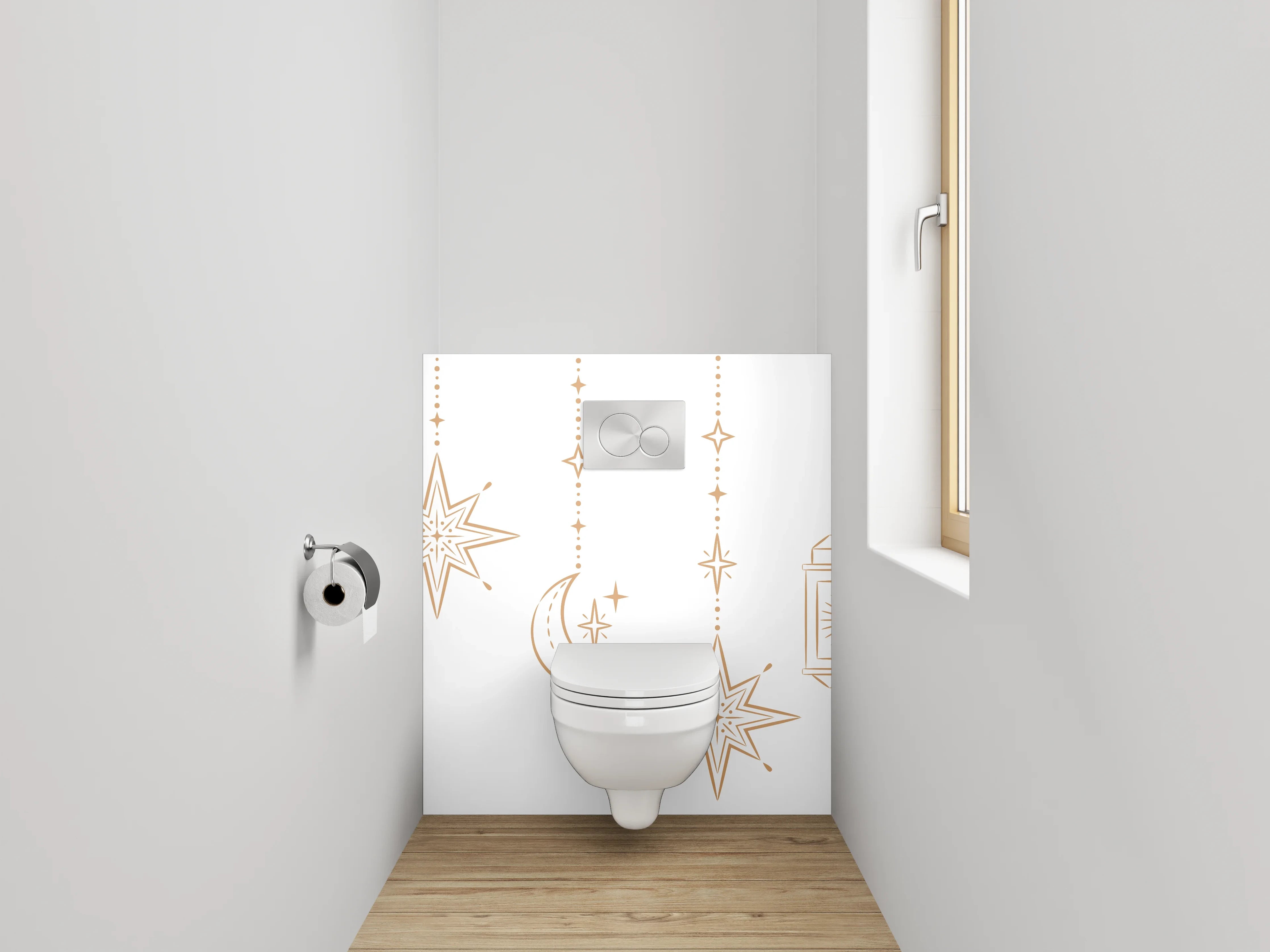 WC-Rückwand - Orientalische goldene Laternen & Sterne Muster