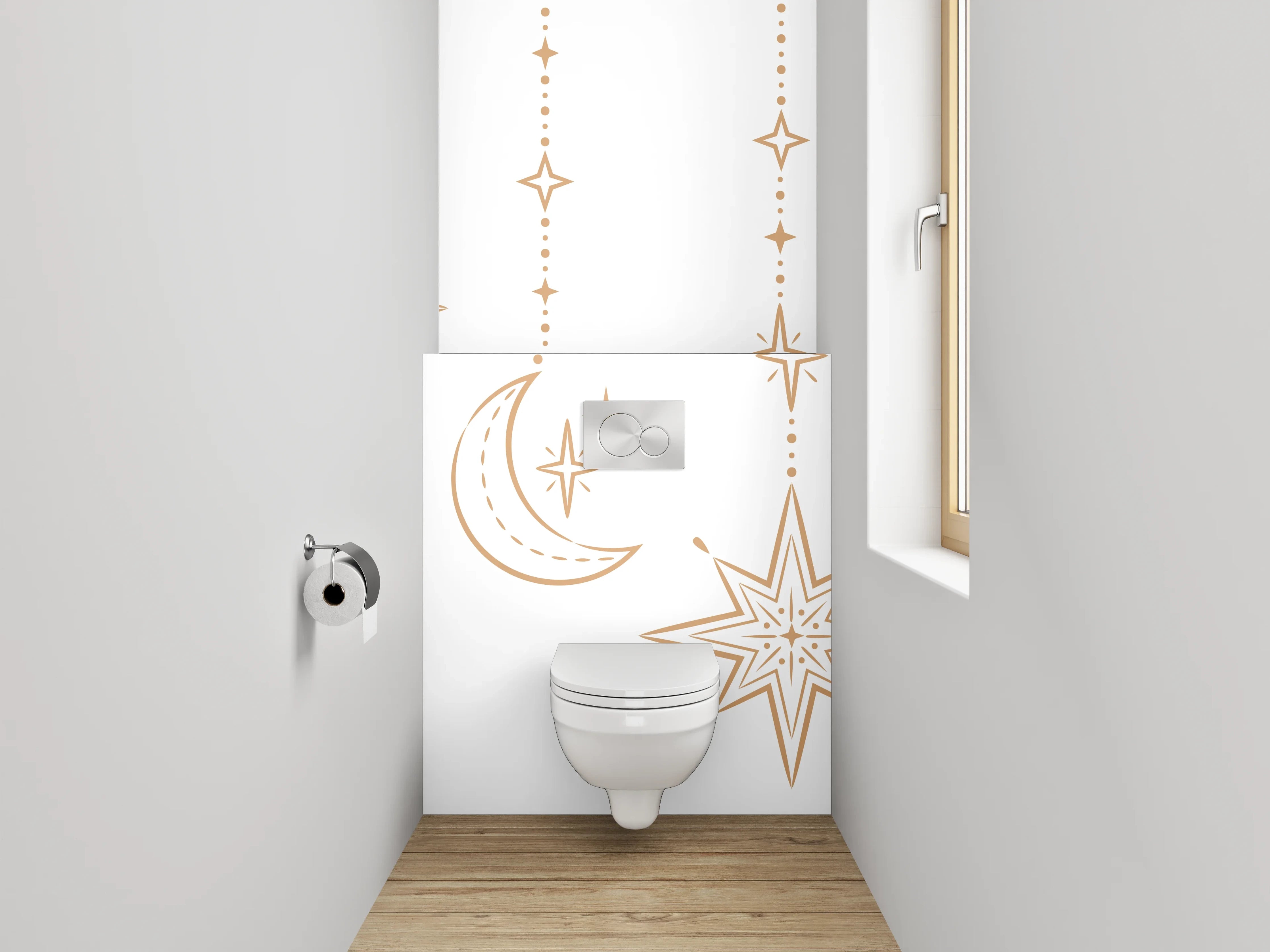 WC-Rückwand - Orientalische goldene Laternen & Sterne Muster