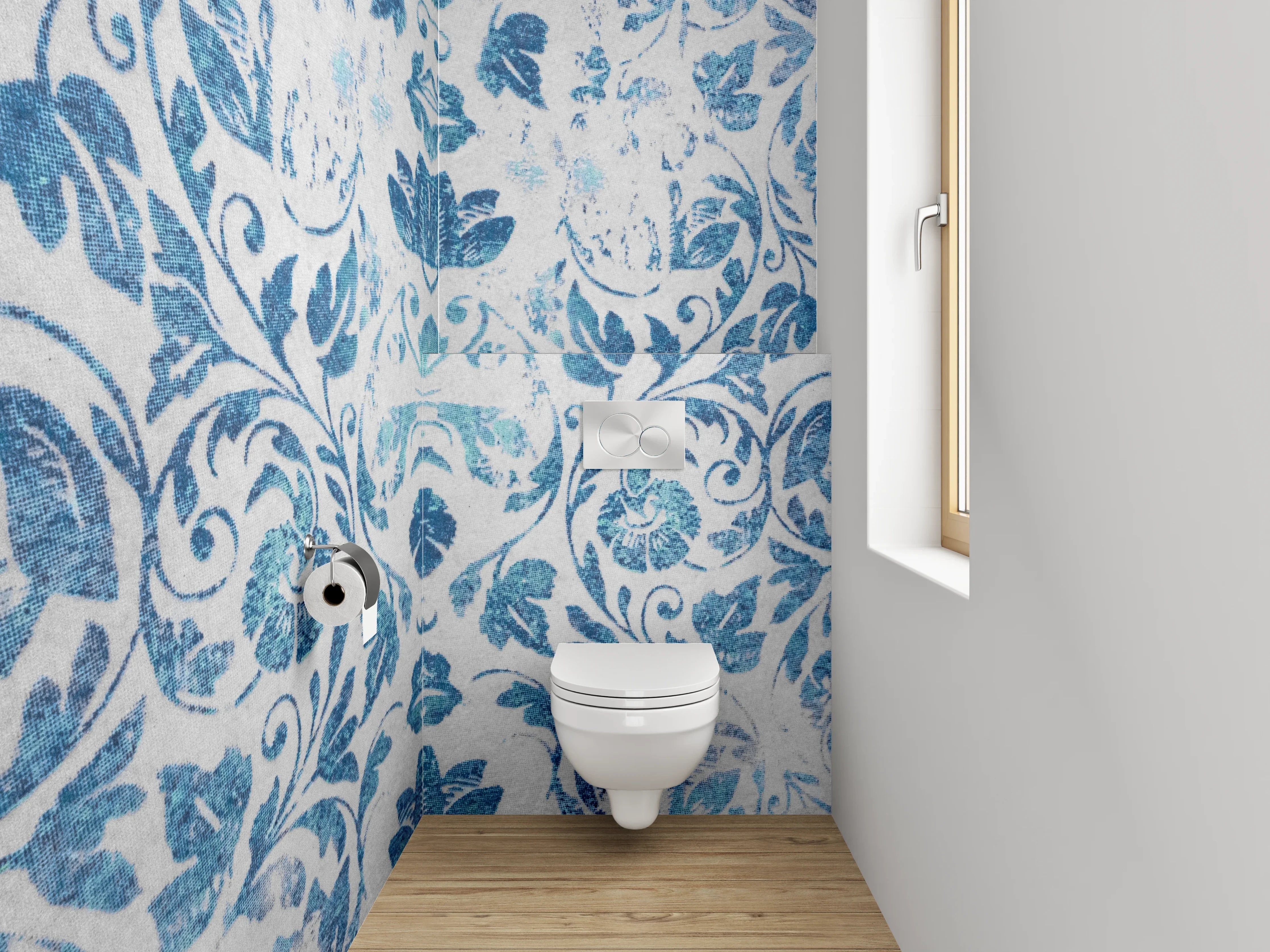 WC-Rückwand - Orientalisches Blau-Weiß Ornament Muster