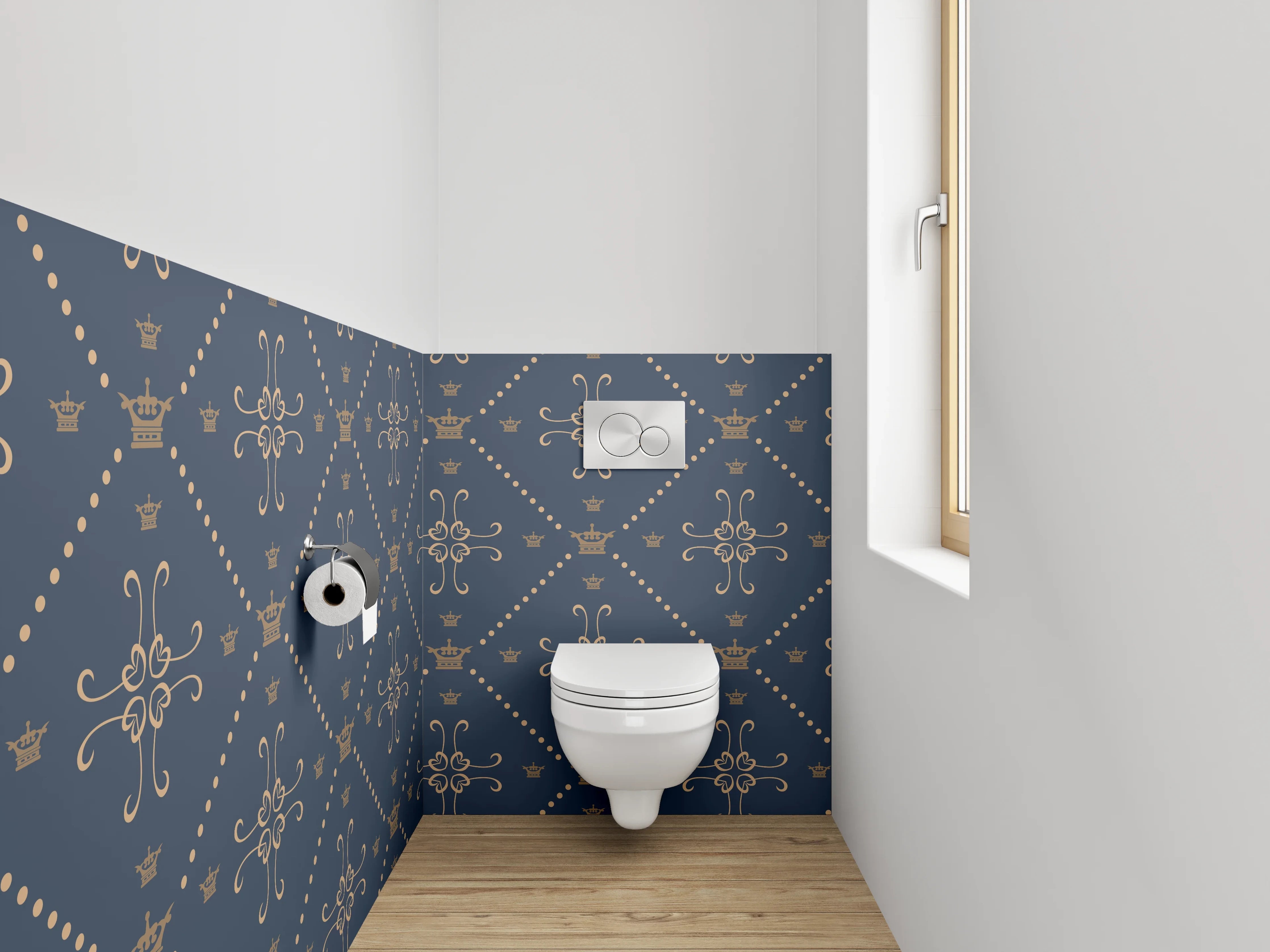 WC-Rückwand - Orientalisches Blumenmuster Blau Braun