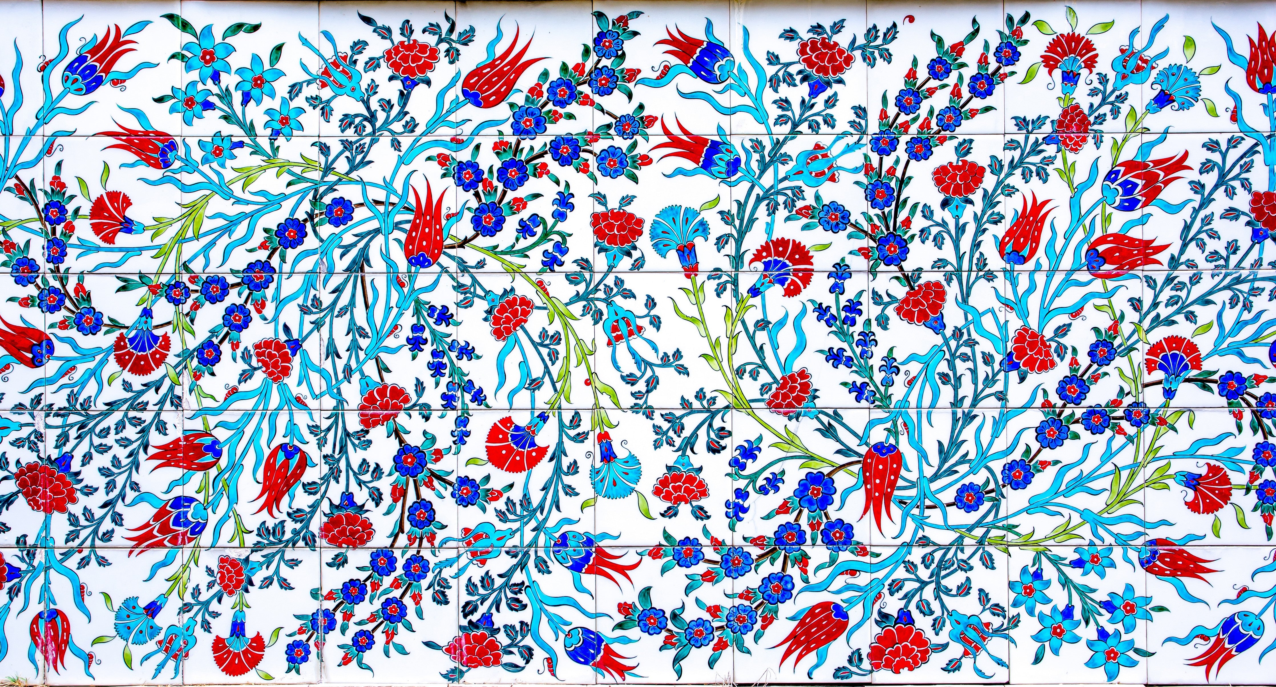 WC-Rückwand-Orientalisches Blumenmuster Mosaikfliesen Blau Rot