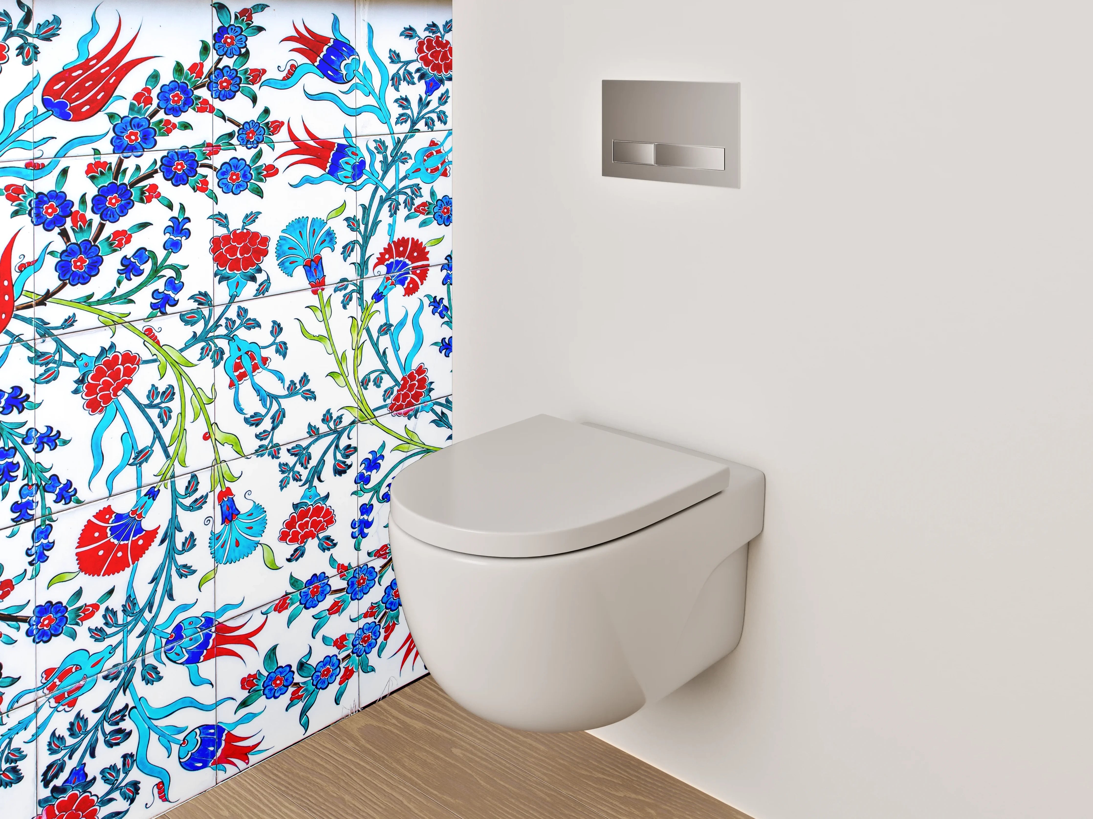WC-Rückwand - Orientalisches Blumenmuster Mosaikfliesen Blau Rot