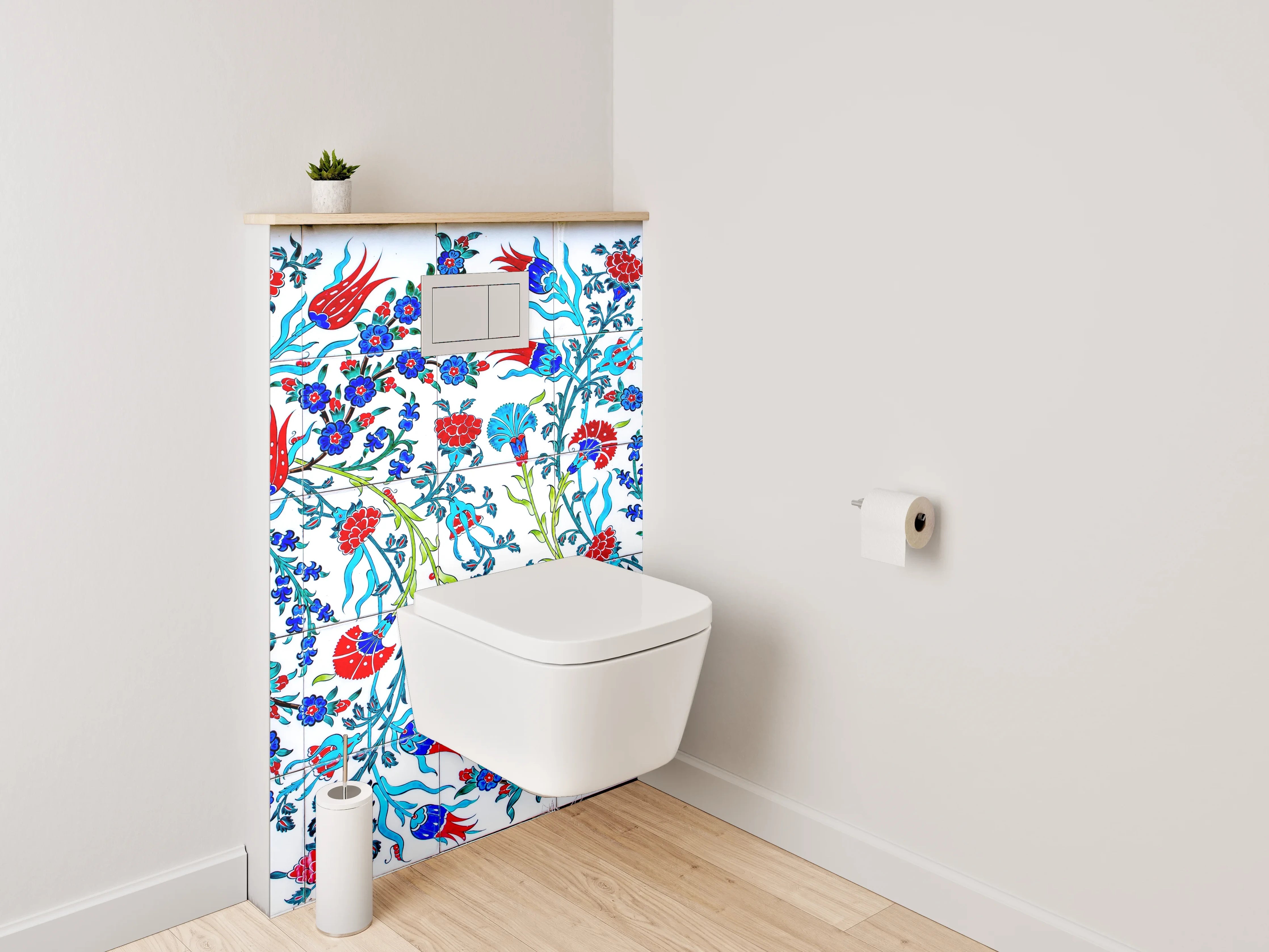 WC-Rückwand - Orientalisches Blumenmuster Mosaikfliesen Blau Rot