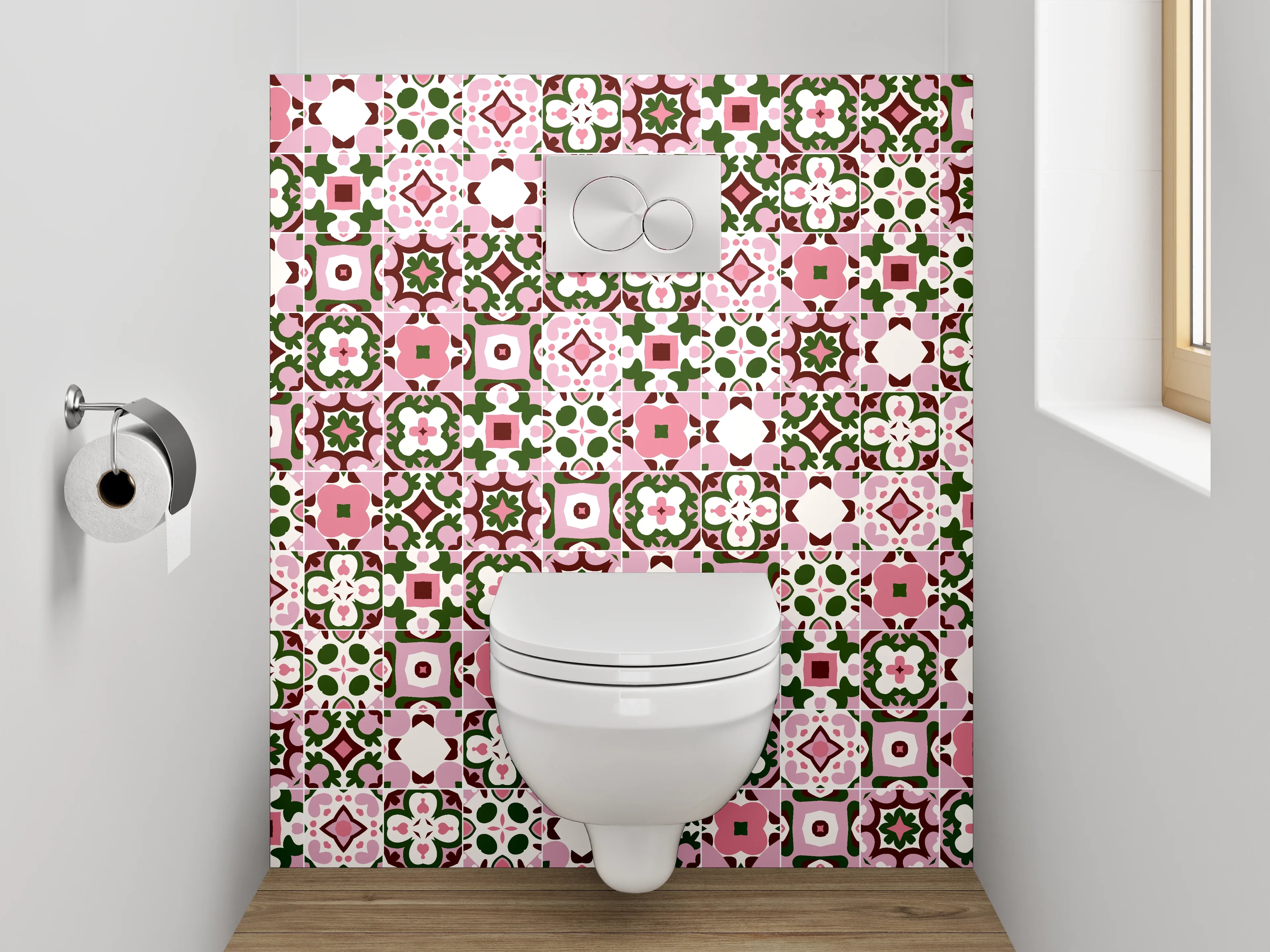 WC-Rückwand - Orientalisches Fliesenmosaik Rosa Grün