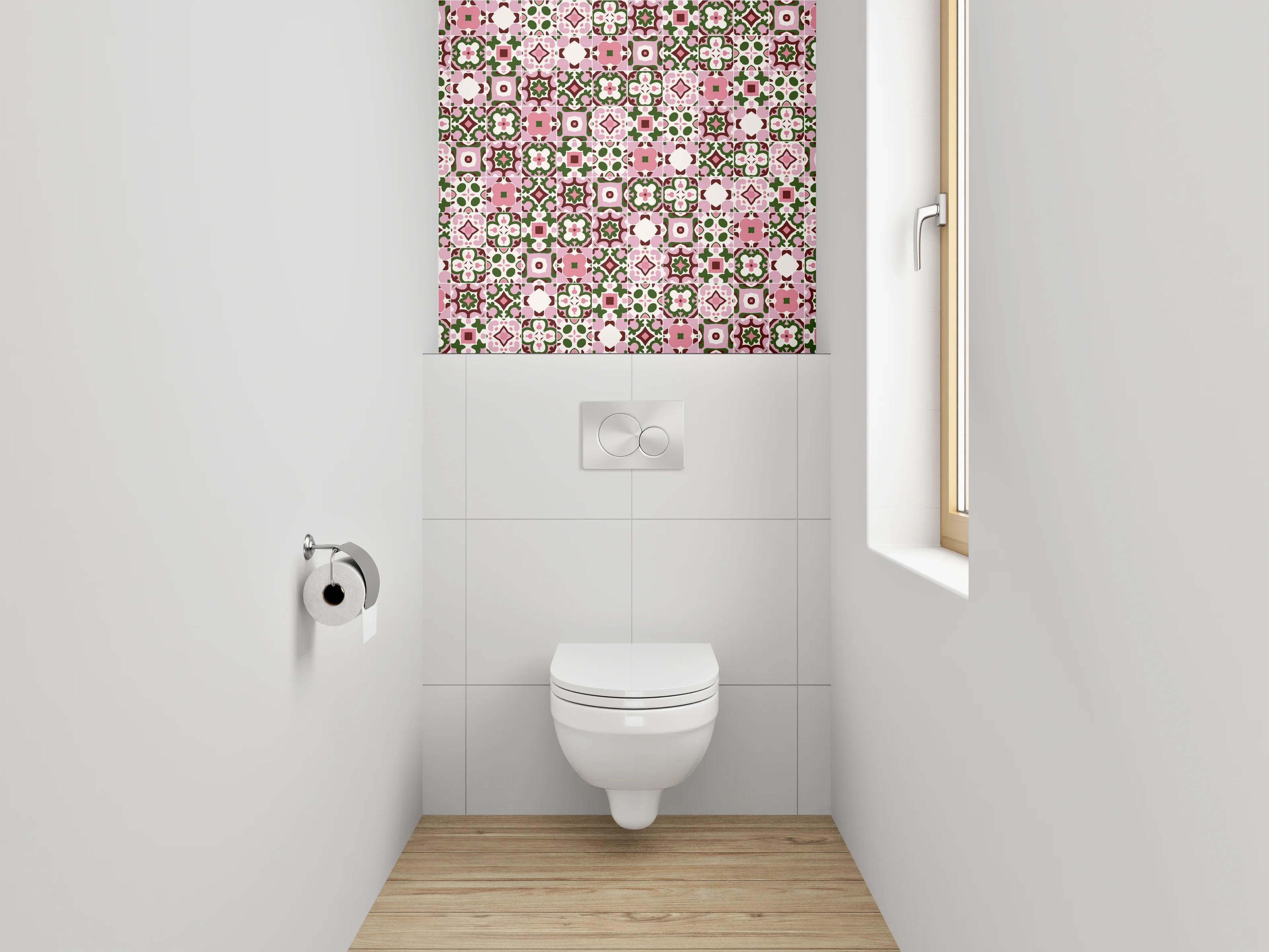 WC-Rückwand - Orientalisches Fliesenmosaik Rosa Grün
