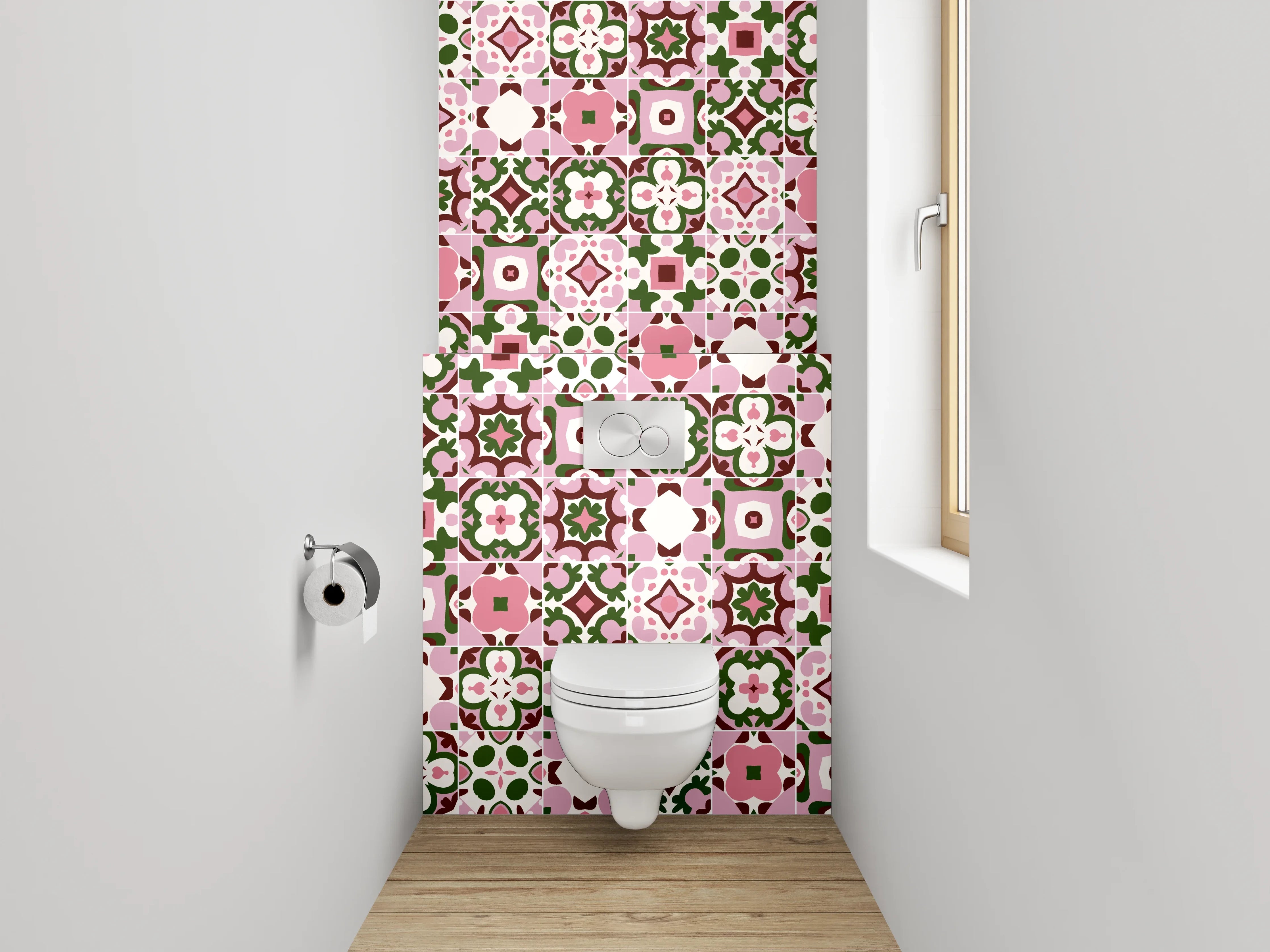 WC-Rückwand - Orientalisches Fliesenmosaik Rosa Grün