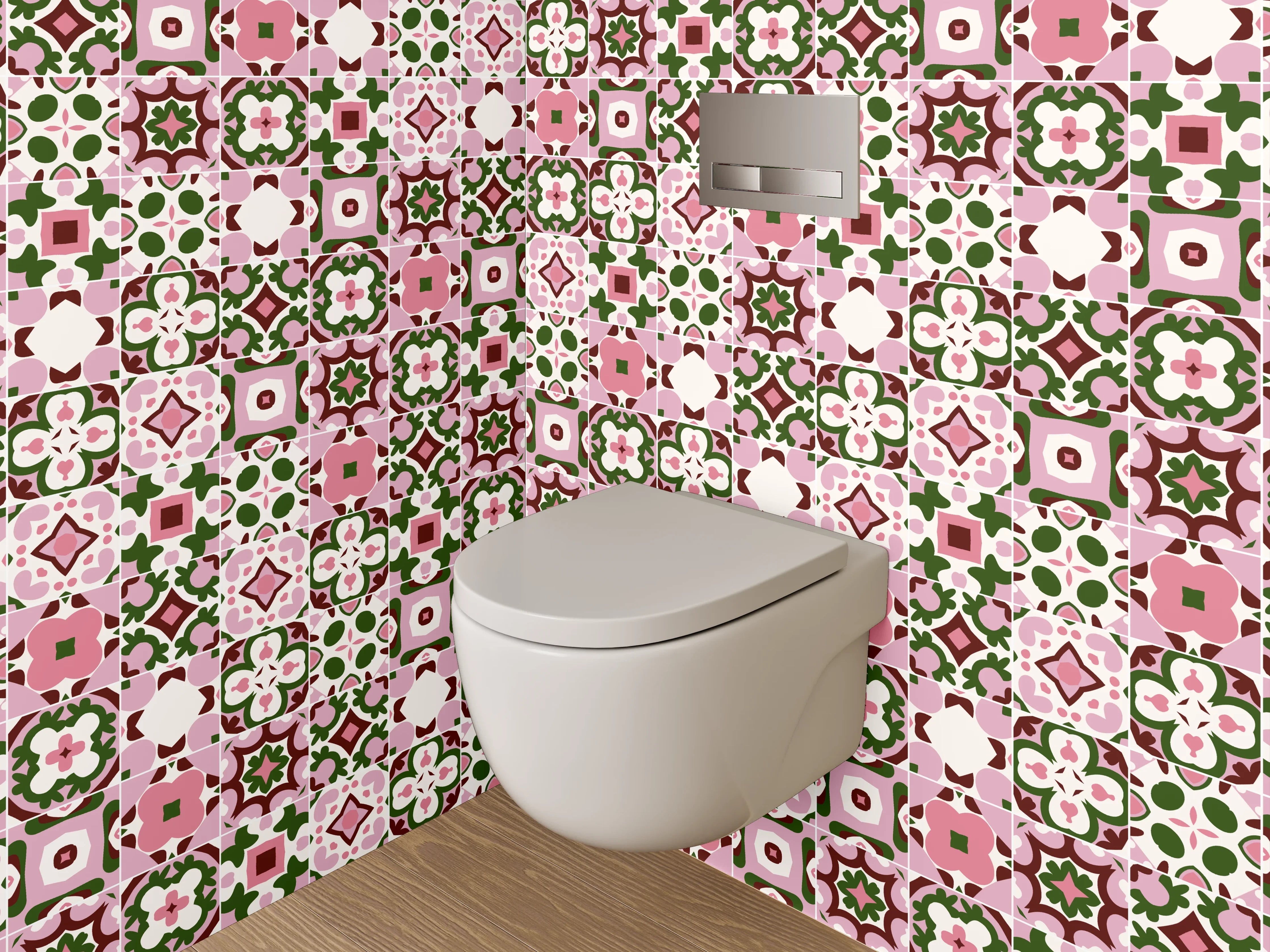 WC-Rückwand - Orientalisches Fliesenmosaik Rosa Grün