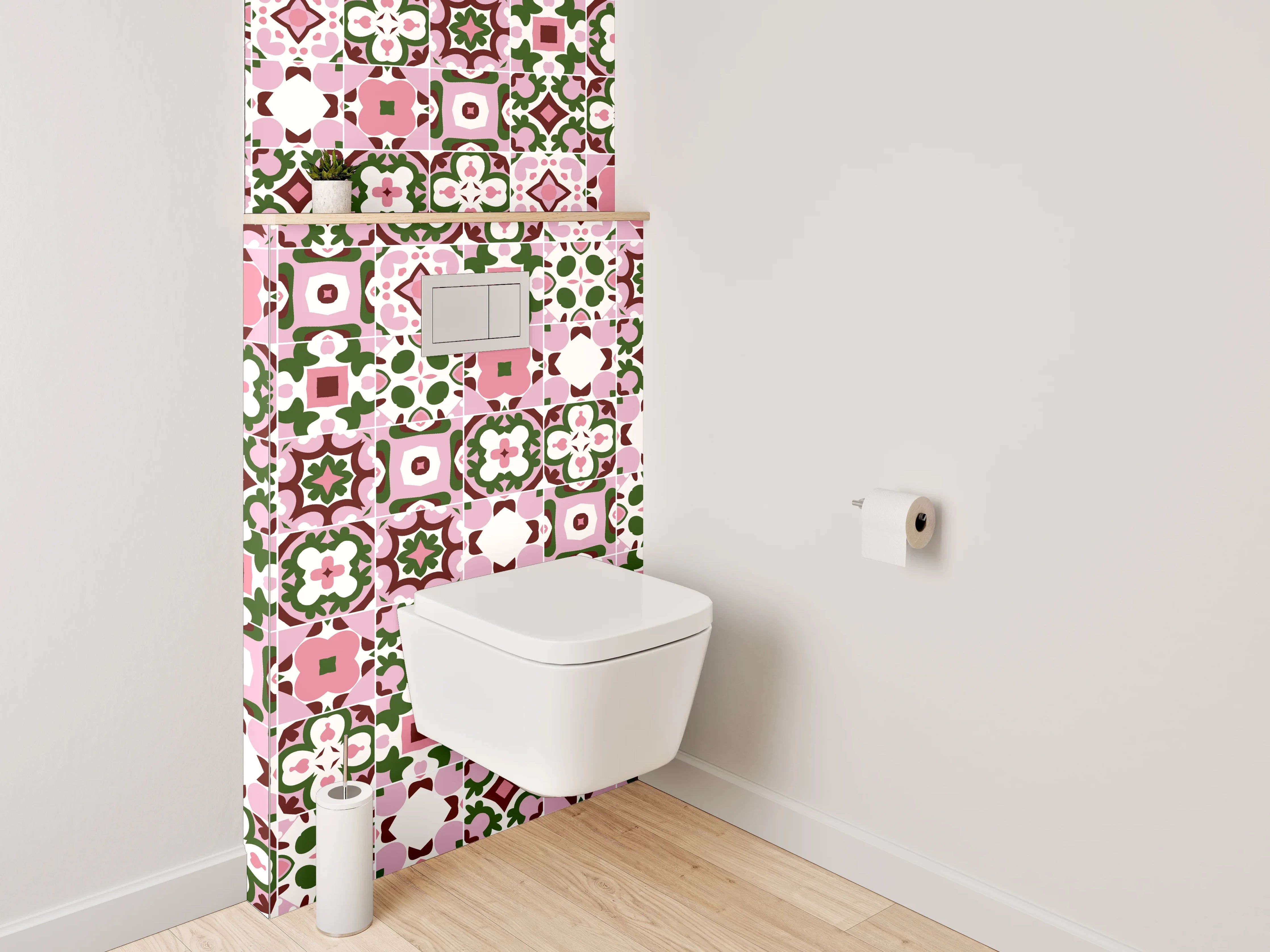 WC-Rückwand - Orientalisches Fliesenmosaik Rosa Grün