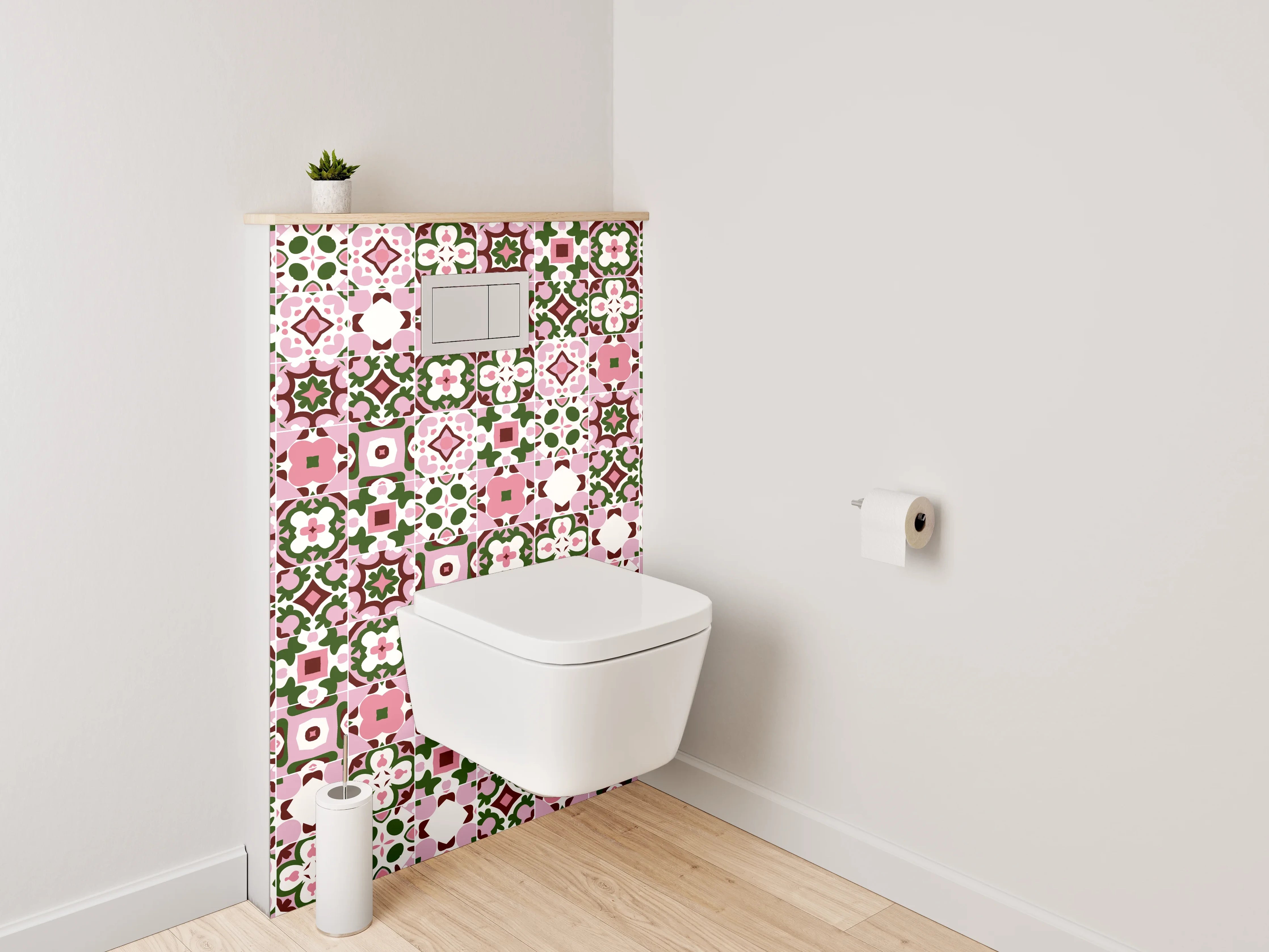 WC-Rückwand - Orientalisches Fliesenmosaik Rosa Grün