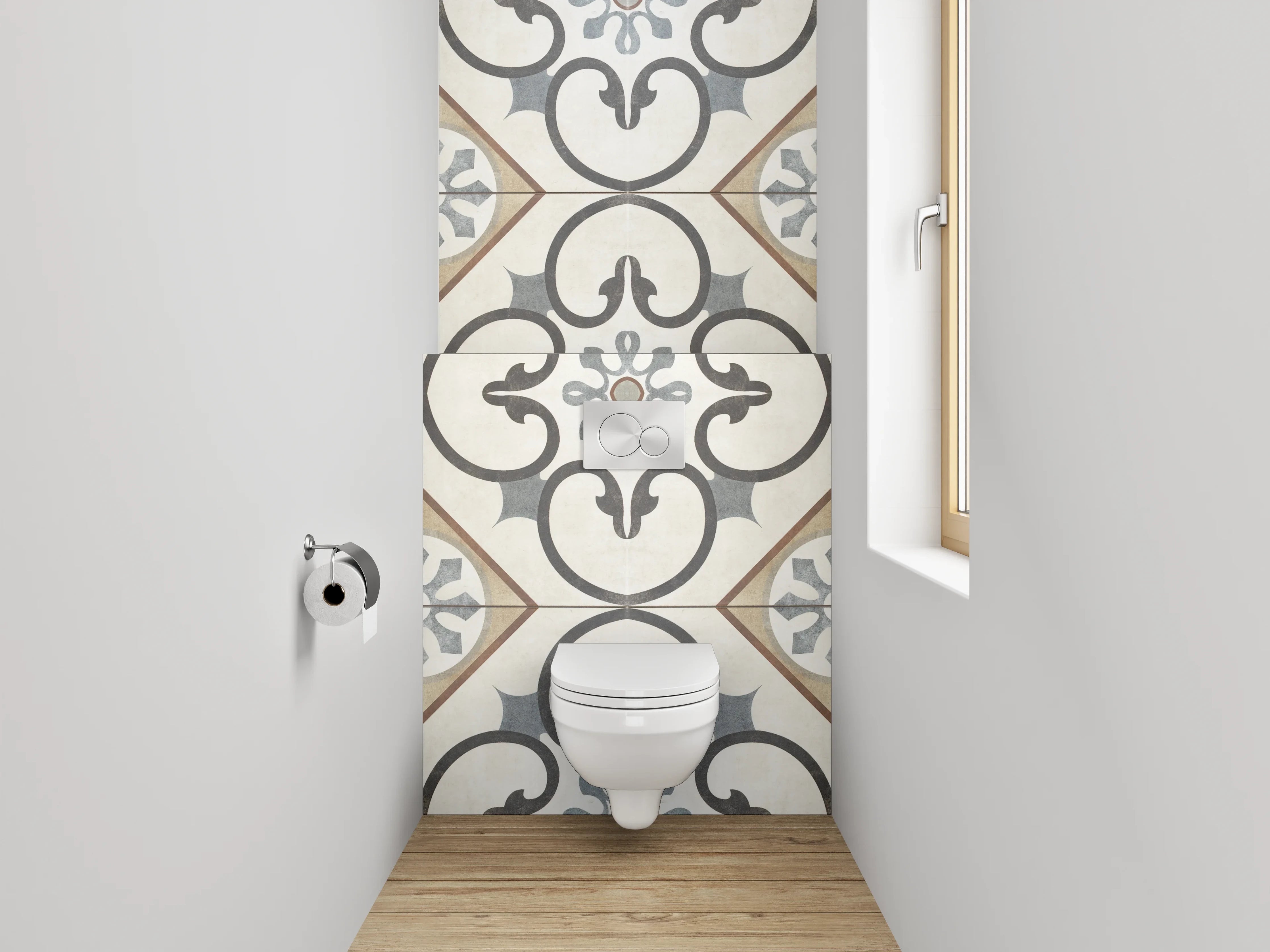 WC-Rückwand - Orientalisches Fliesenmuster Beige Grau