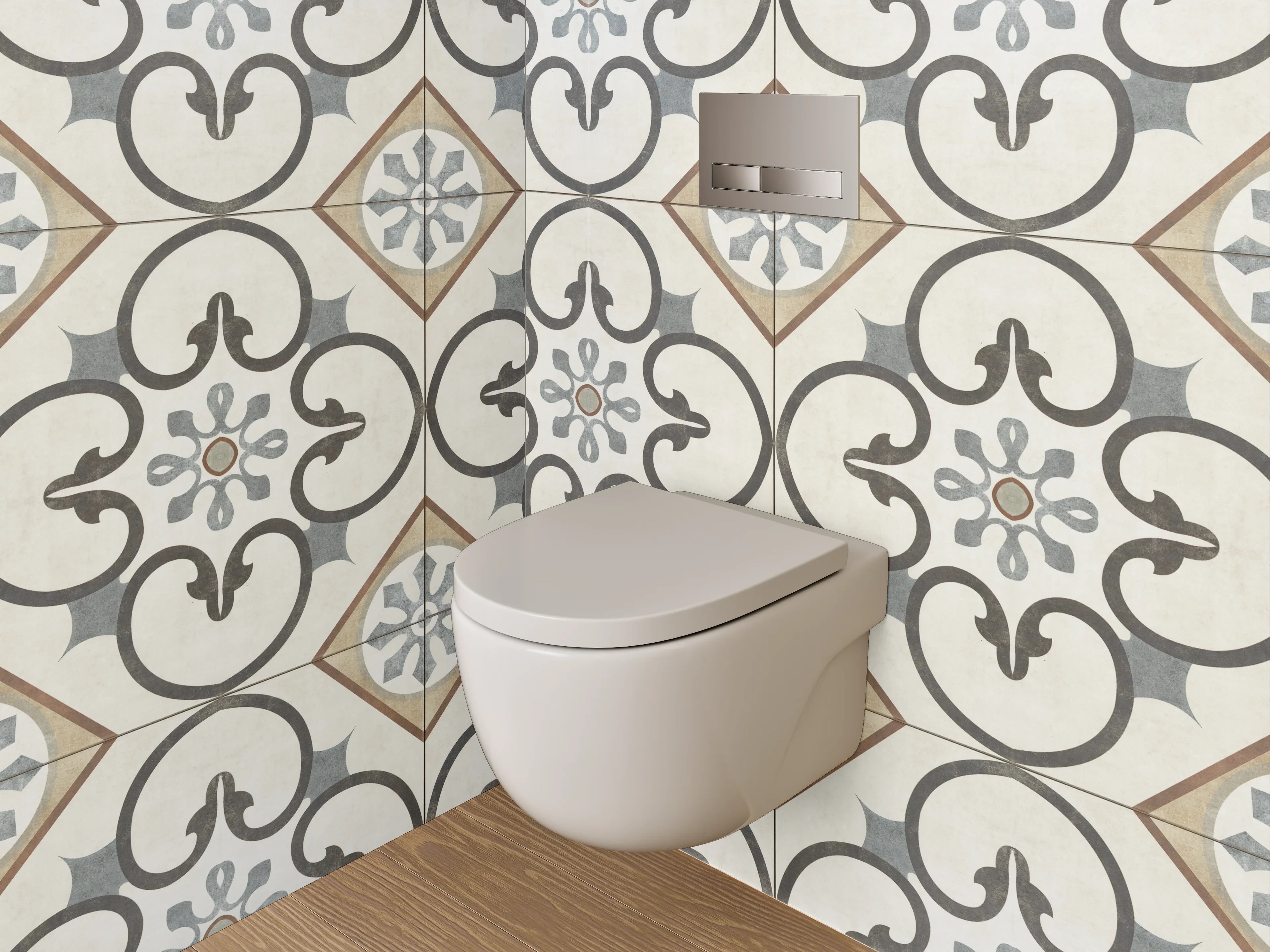 WC-Rückwand - Orientalisches Fliesenmuster Beige Grau