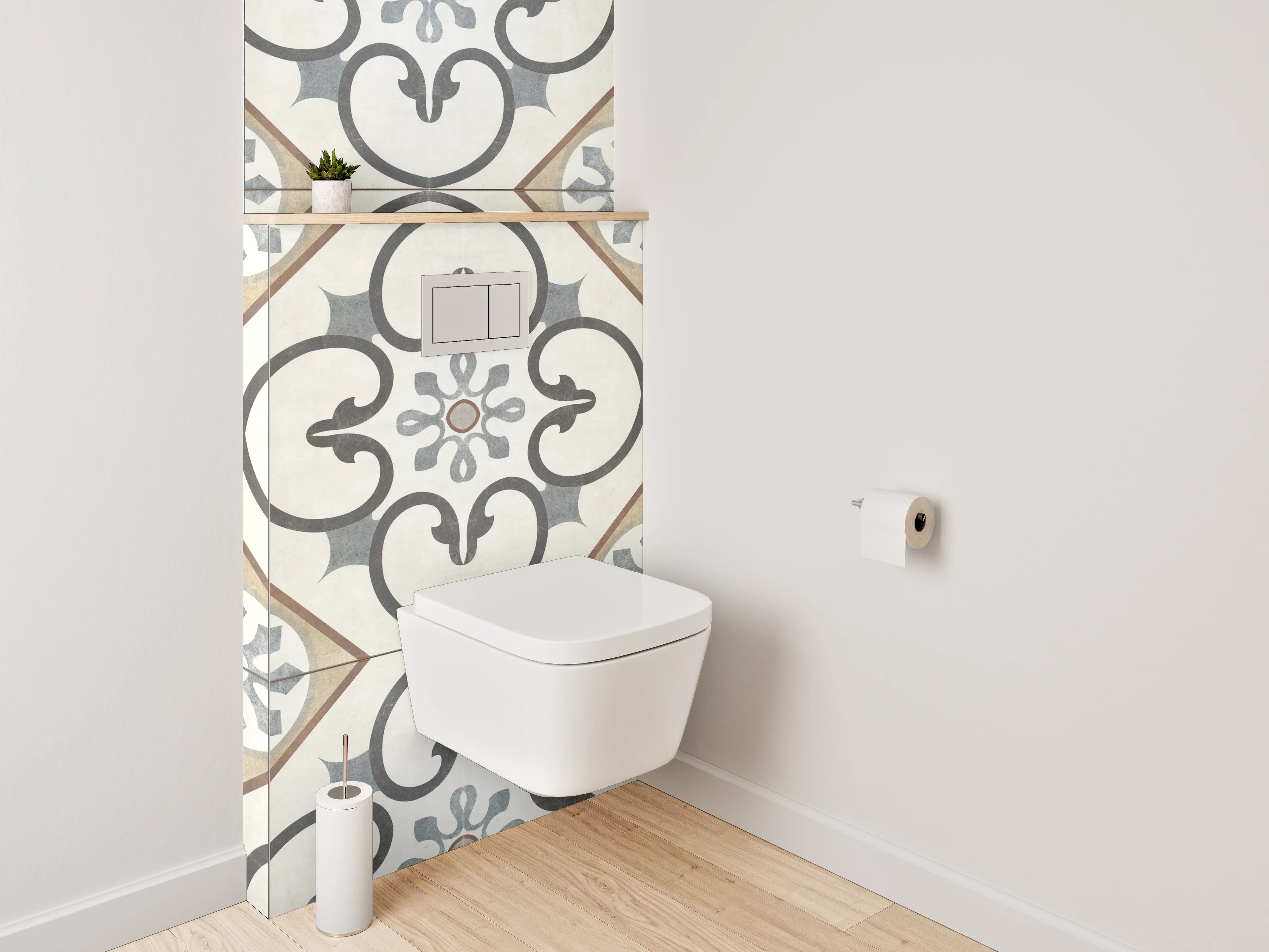 WC-Rückwand - Orientalisches Fliesenmuster Beige Grau