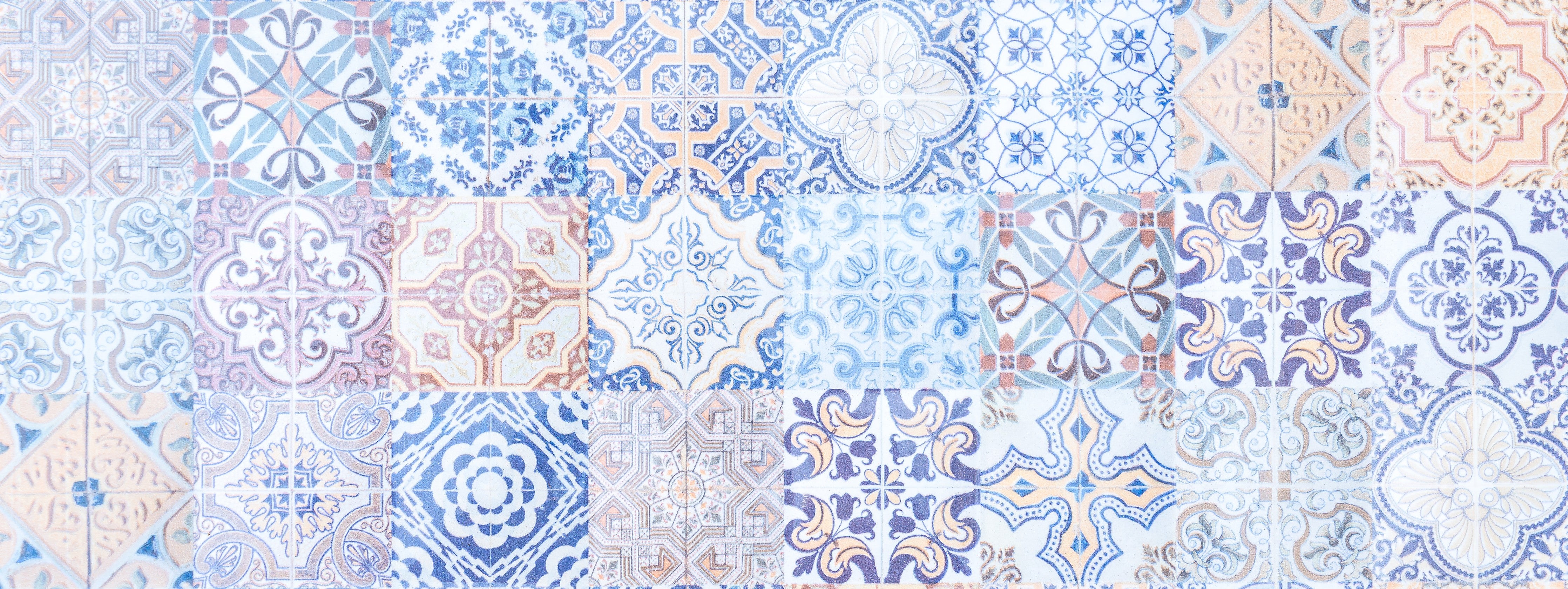 WC-Rückwand-Orientalisches Fliesenmuster Blau Beige