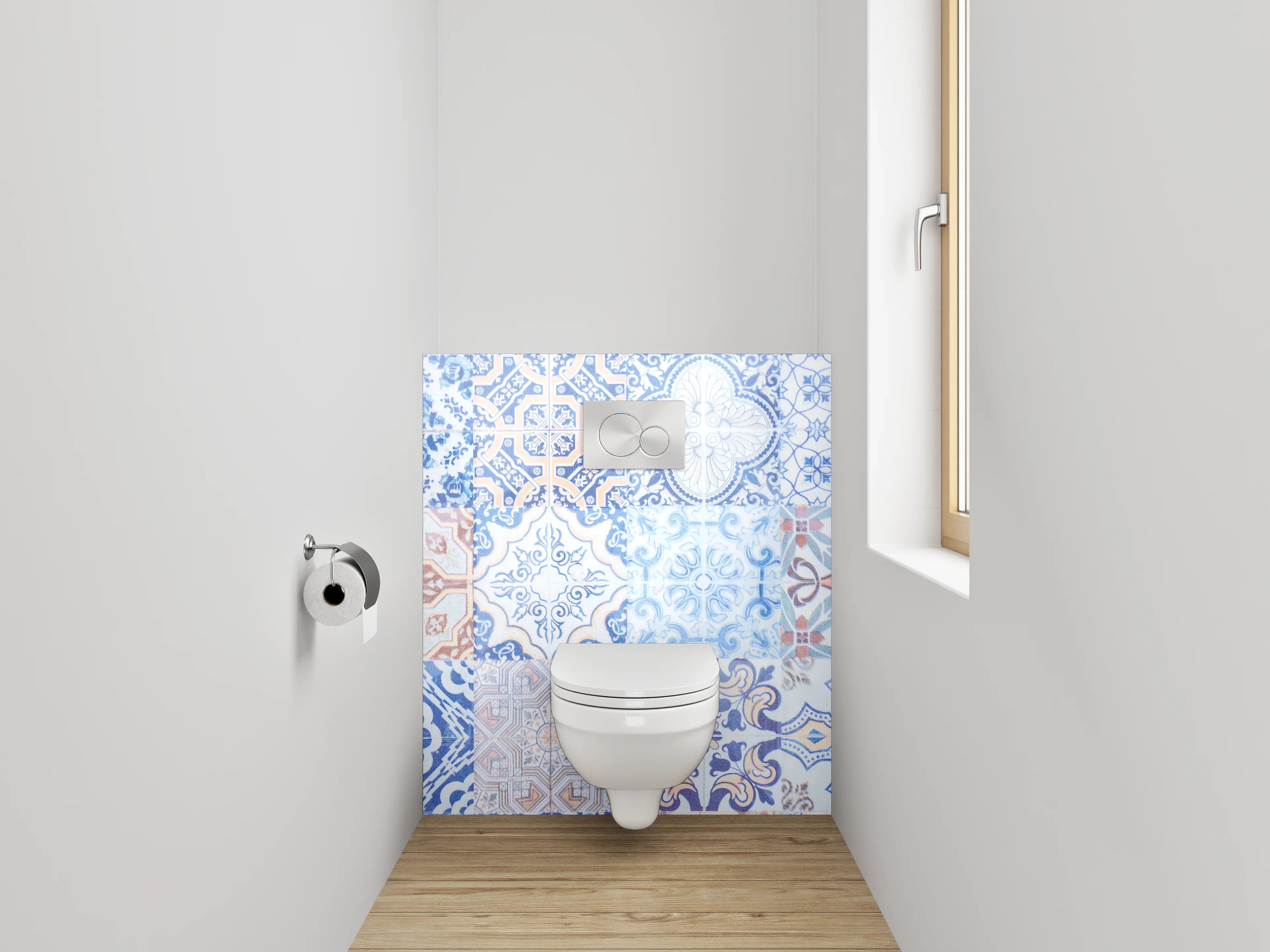 WC-Rückwand - Orientalisches Fliesenmuster Blau Beige