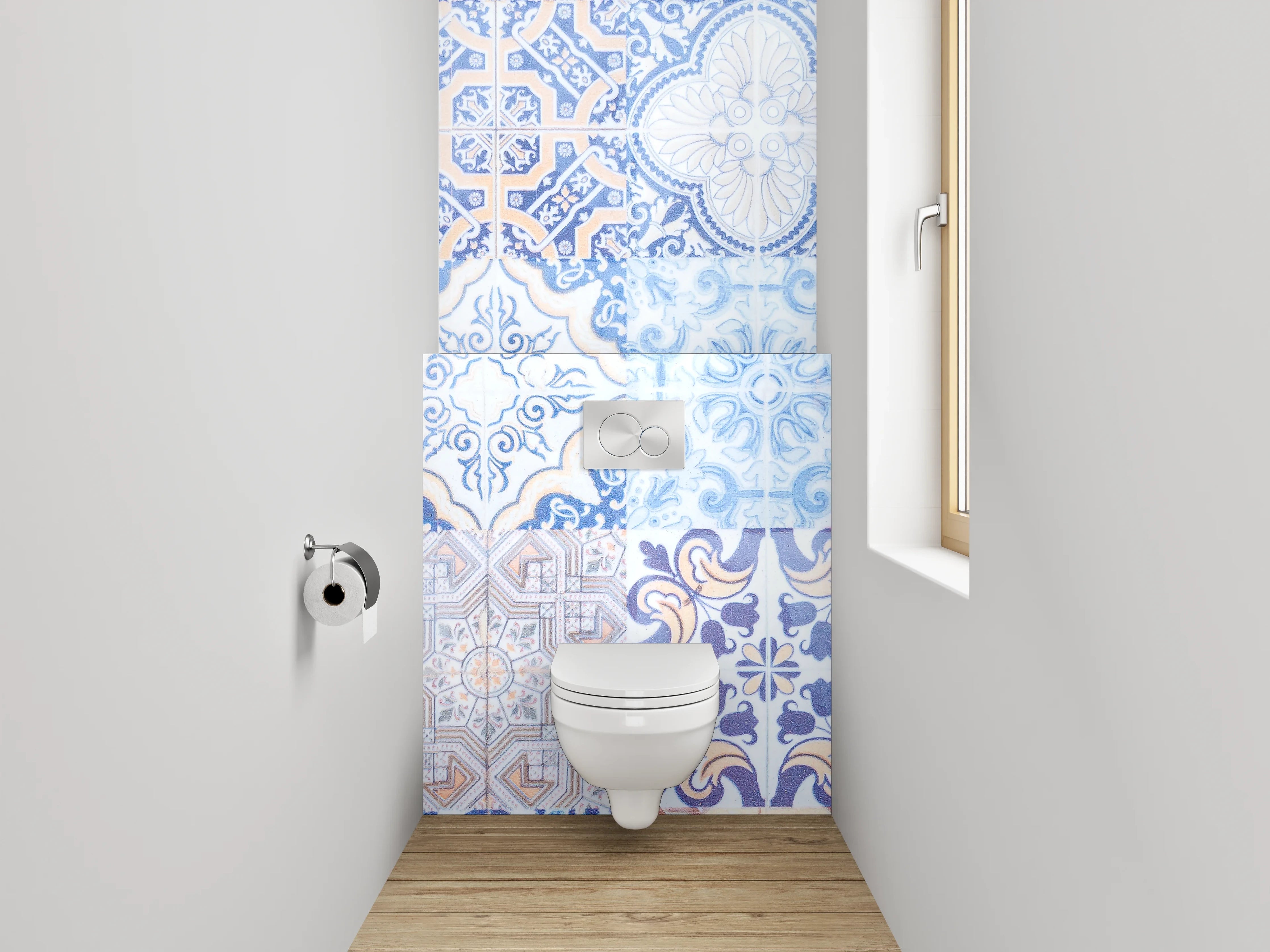 WC-Rückwand - Orientalisches Fliesenmuster Blau Beige