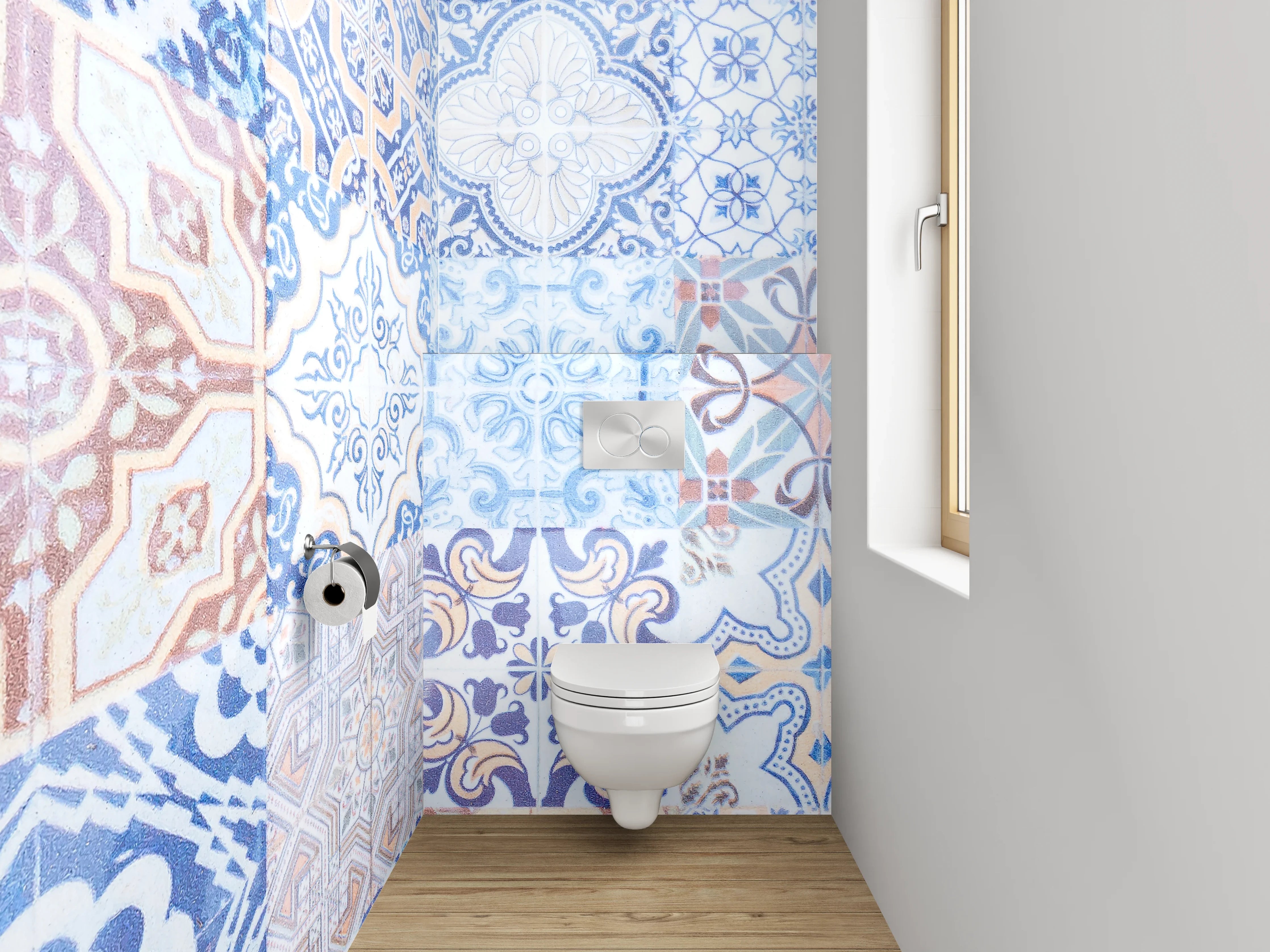 WC-Rückwand - Orientalisches Fliesenmuster Blau Beige