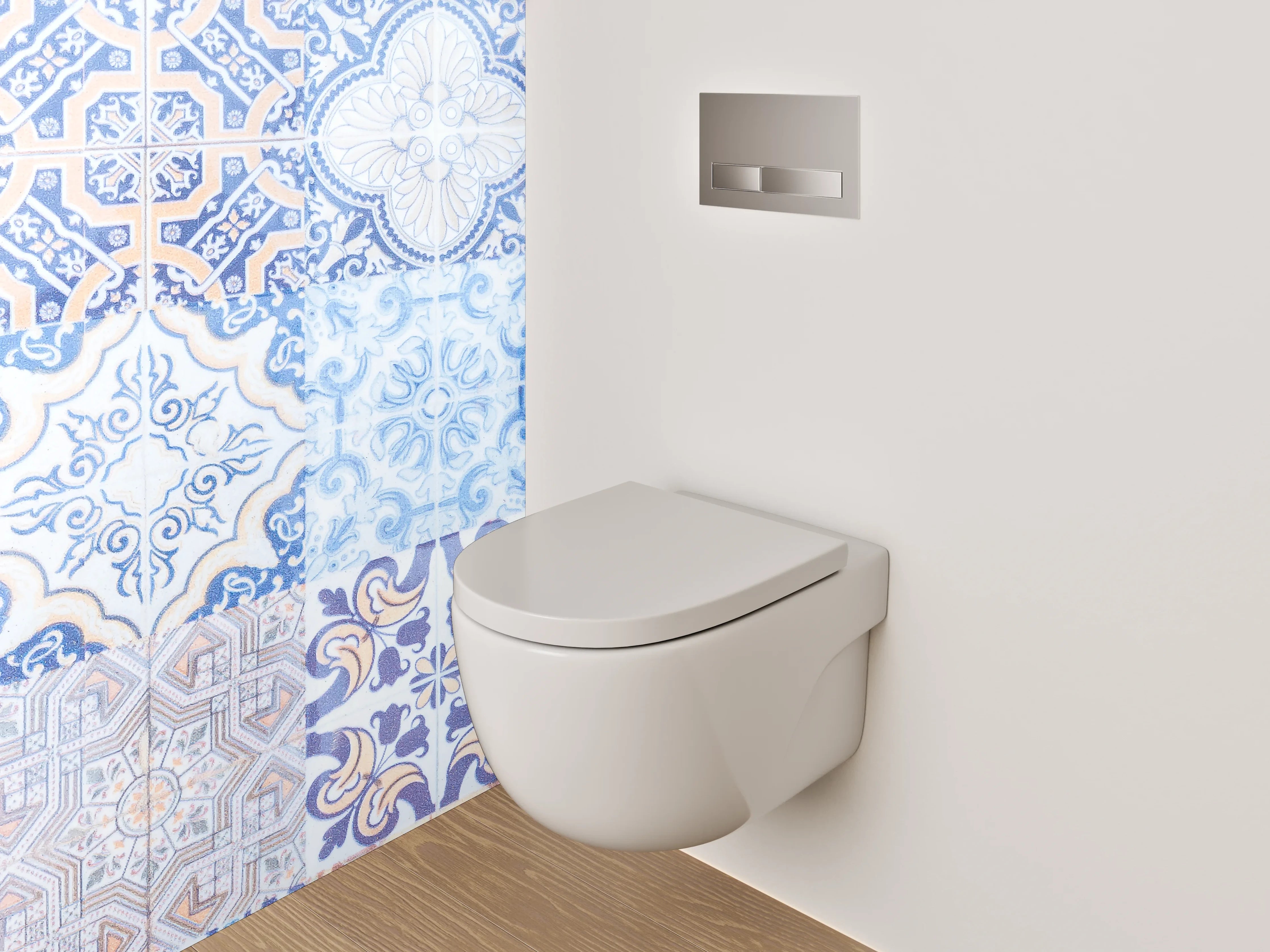 WC-Rückwand - Orientalisches Fliesenmuster Blau Beige