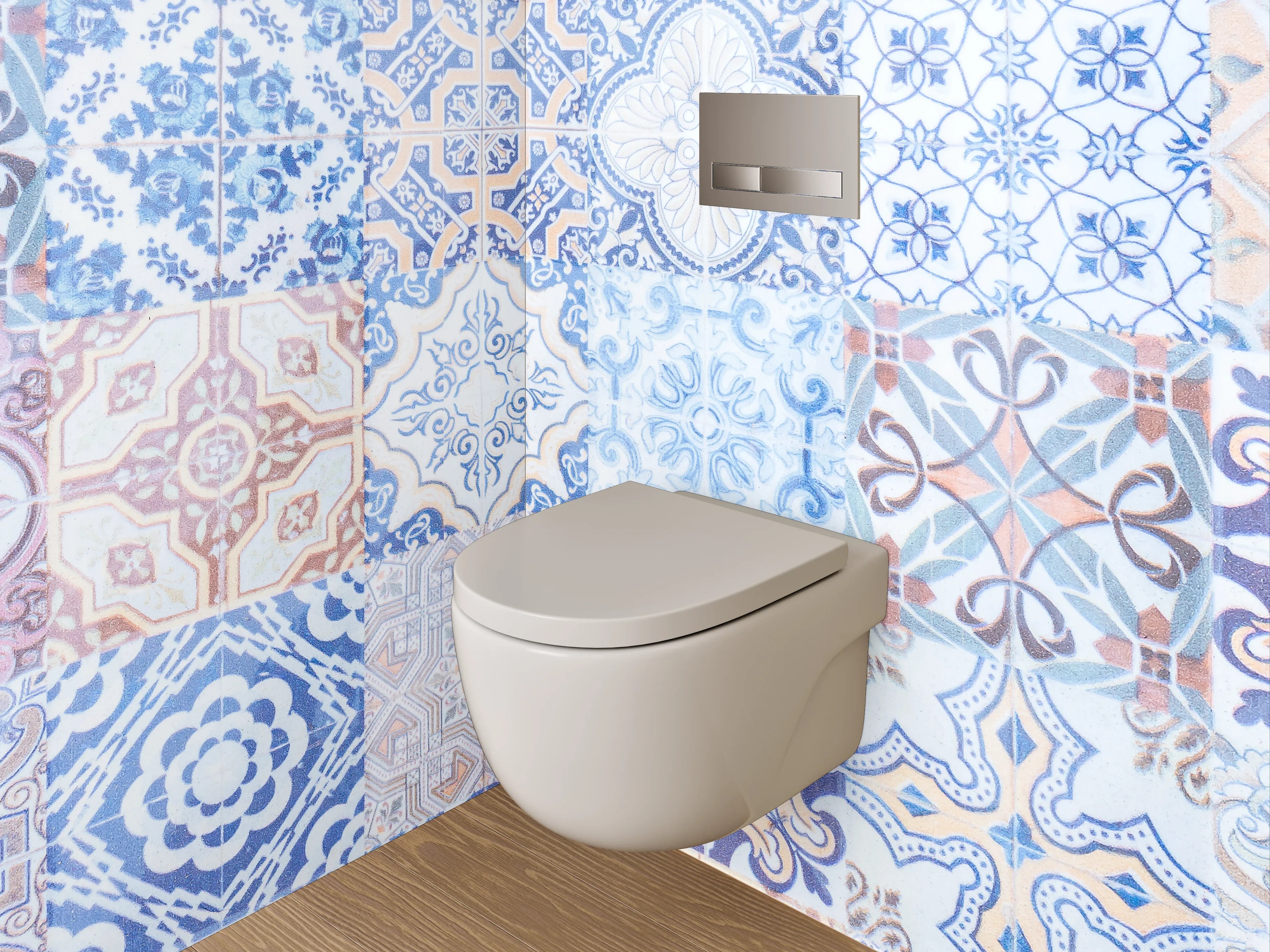 WC-Rückwand - Orientalisches Fliesenmuster Blau Beige