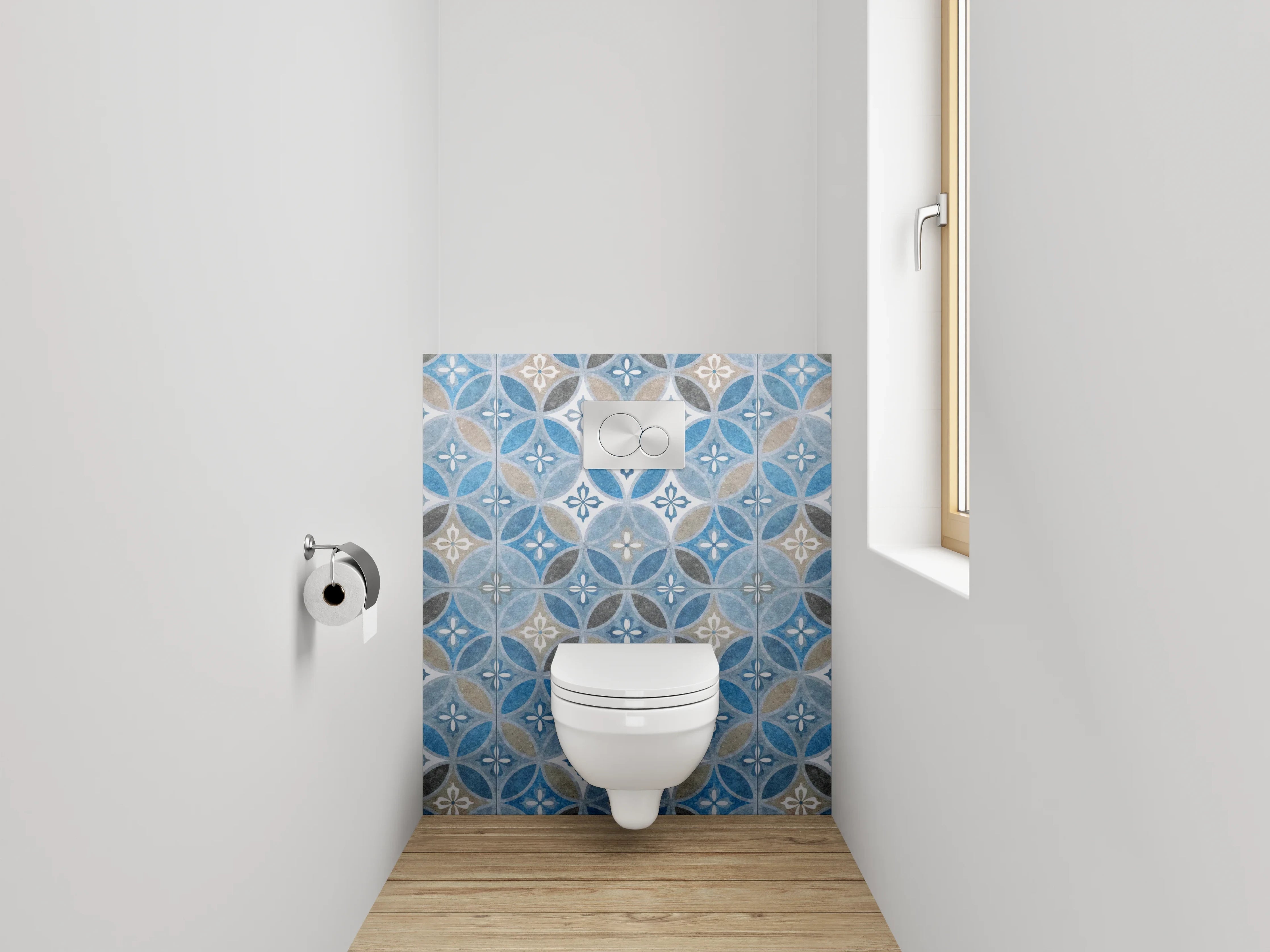 WC-Rückwand - Orientalisches Fliesenmuster Blau Braun Grau