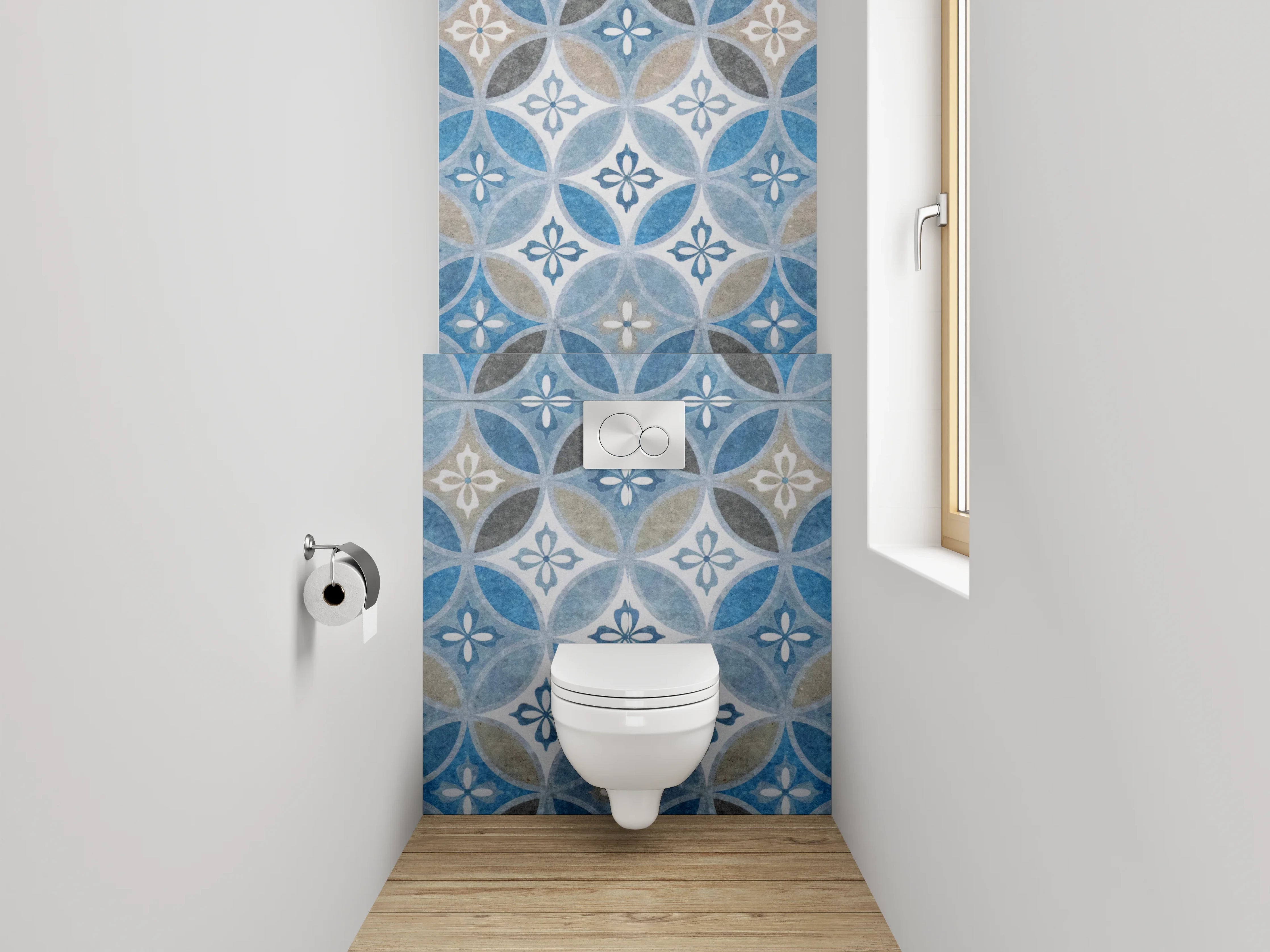 WC-Rückwand - Orientalisches Fliesenmuster Blau Braun Grau