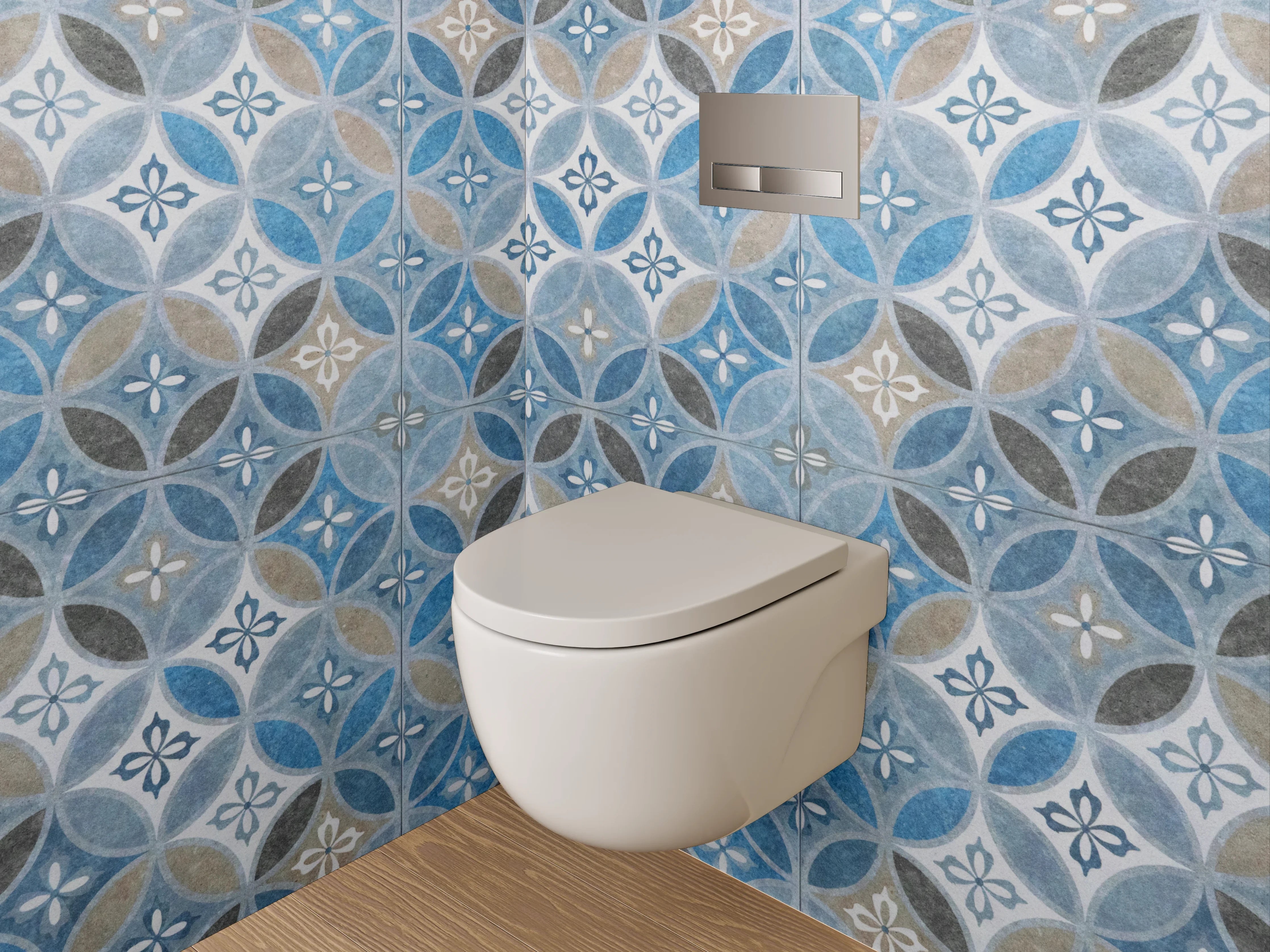 WC-Rückwand - Orientalisches Fliesenmuster Blau Braun Grau
