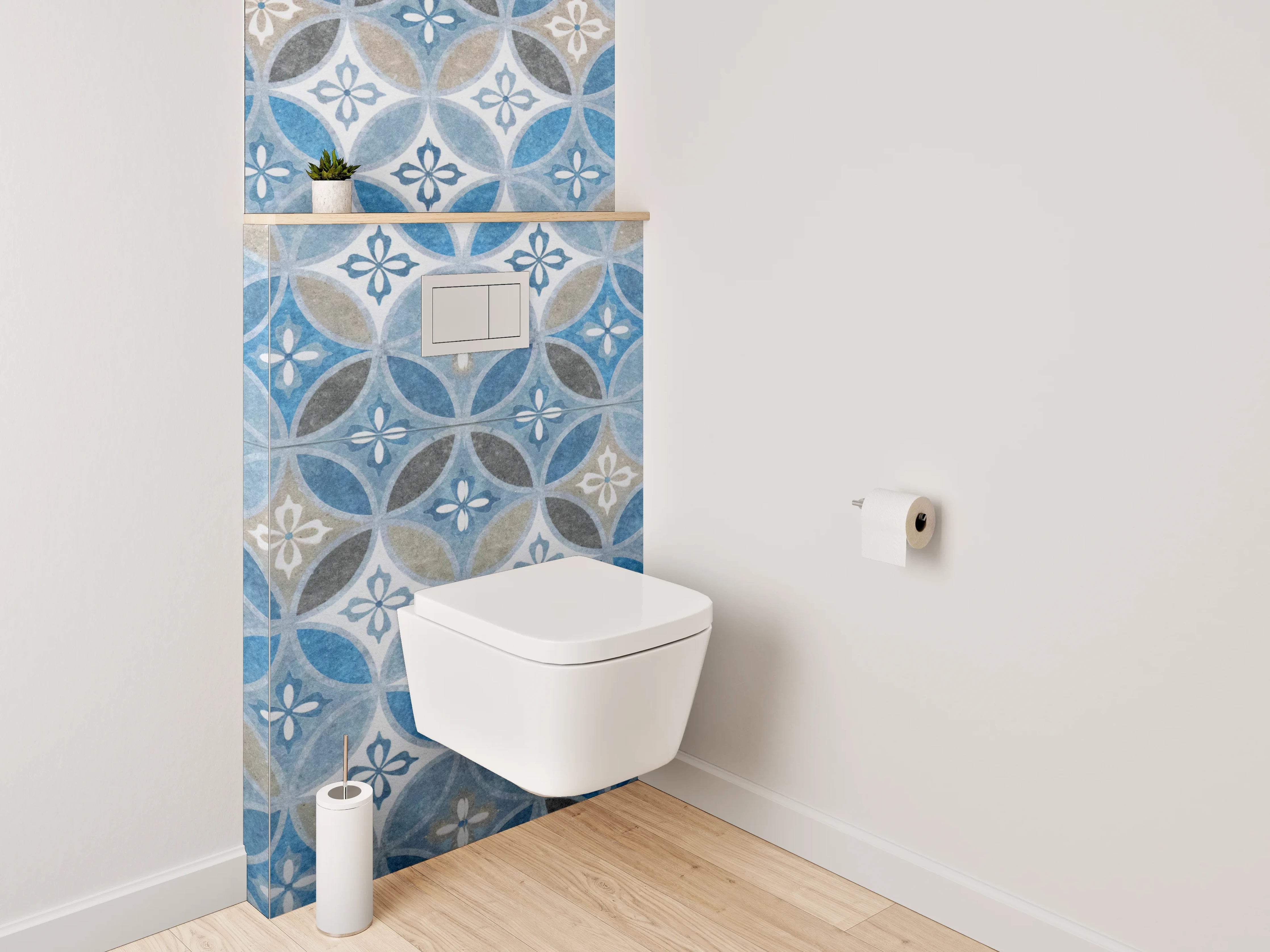 WC-Rückwand - Orientalisches Fliesenmuster Blau Braun Grau